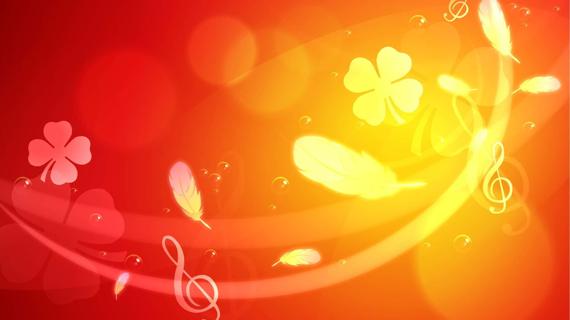Símbolos Musicales Flores y Plumas Fondo Naranja Fondos de pantalla