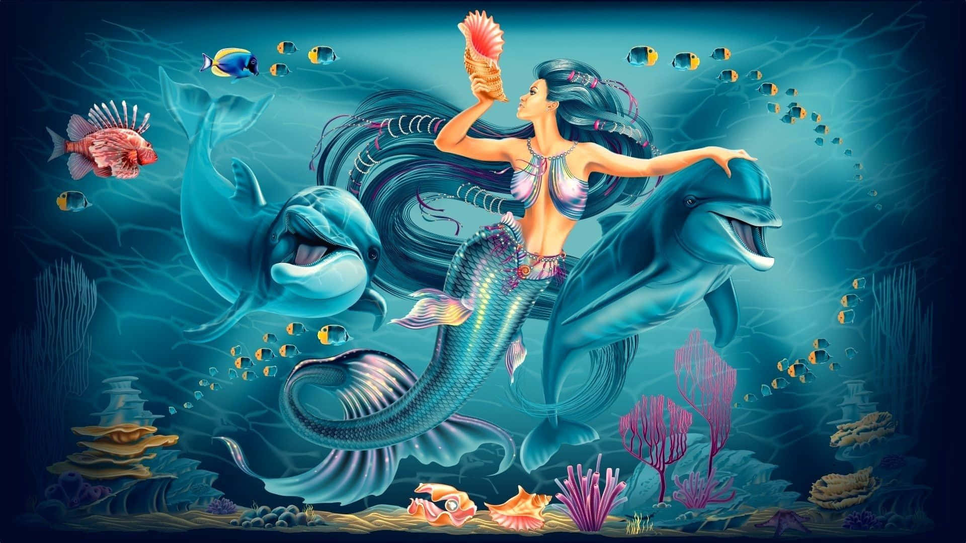 Sirena Azul Delfines Cuadro Fondos de pantalla