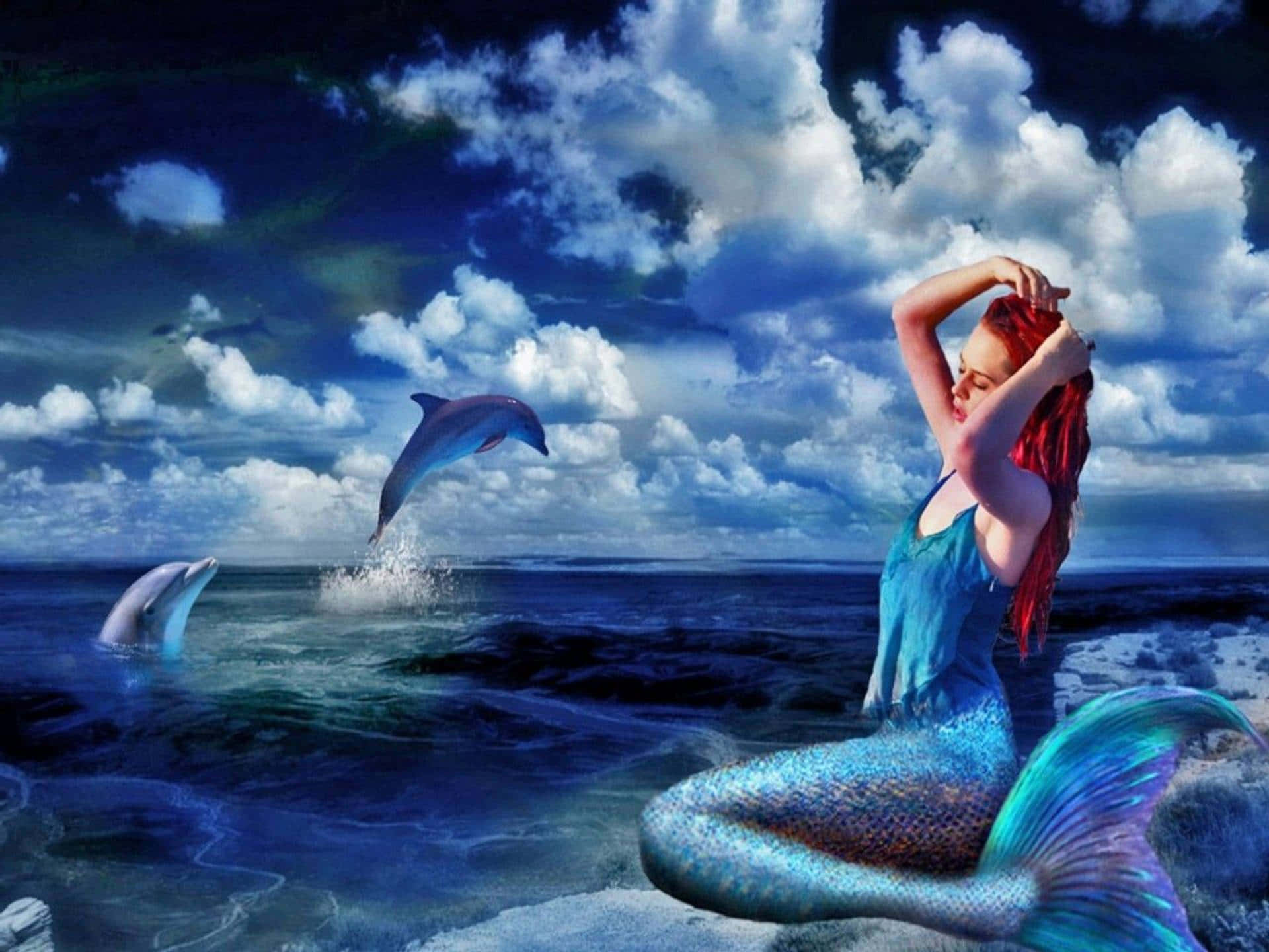 Sirena elegante con delfines Fondos de pantalla