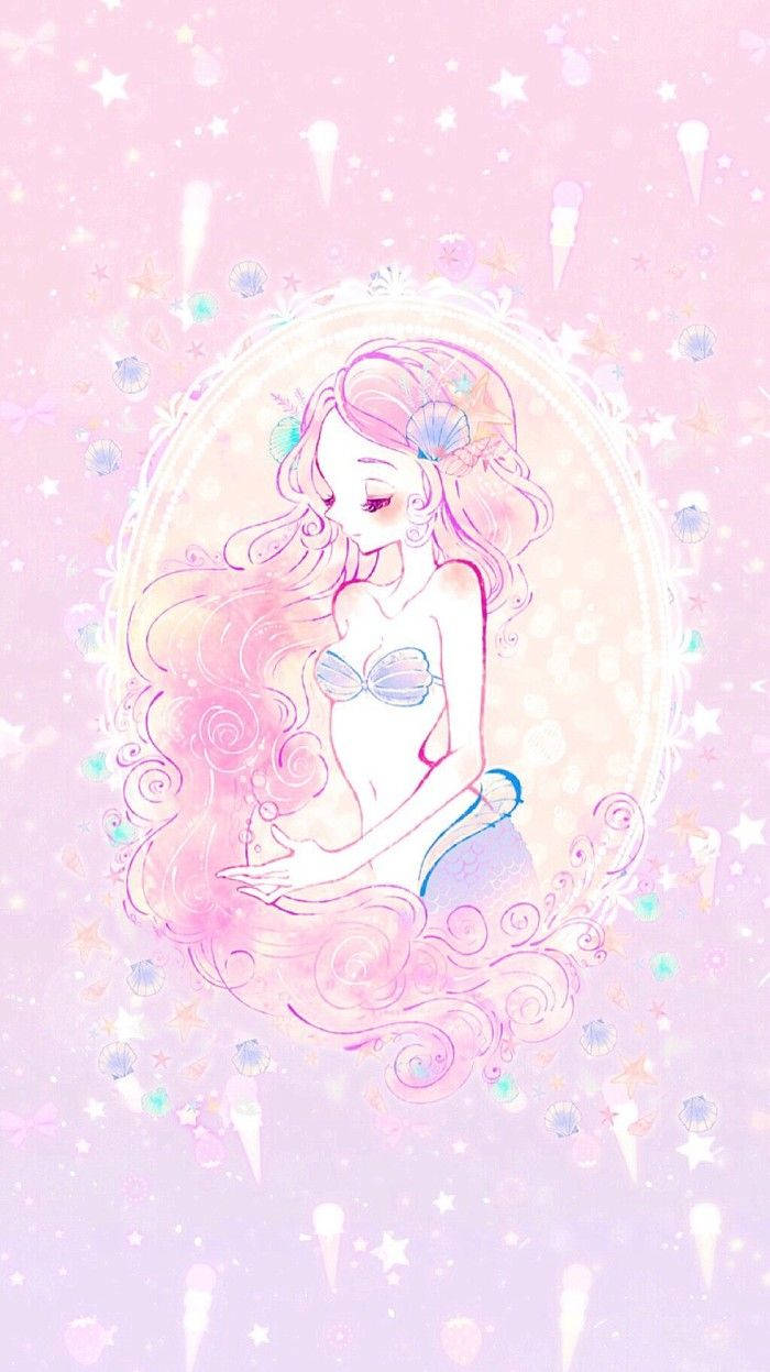 Sirena Rosada Kawaii en Marco Fondos de pantalla