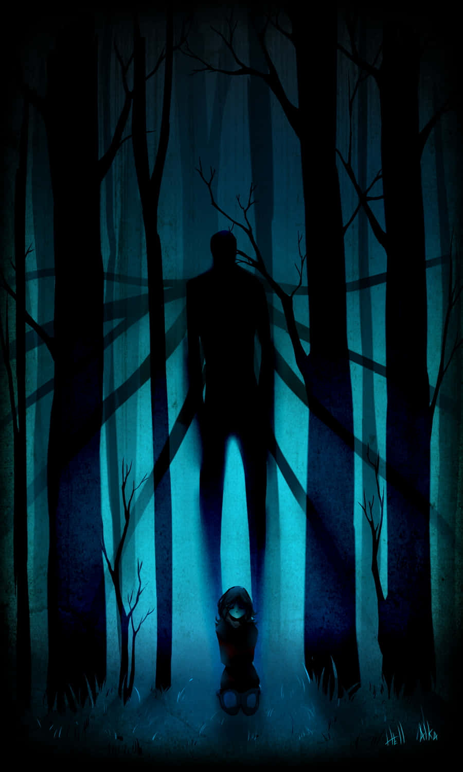 Slender Man en Bosque Azul Oscuro Fondos de pantalla