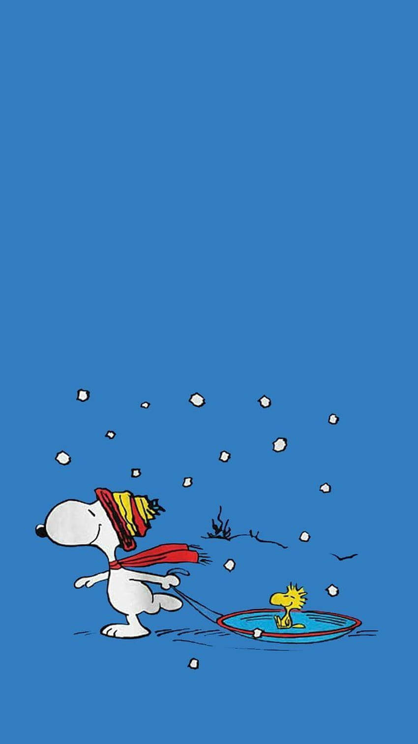 Snoopy jalando a Woodstock en Navidad para iPhone Fondos de pantalla
