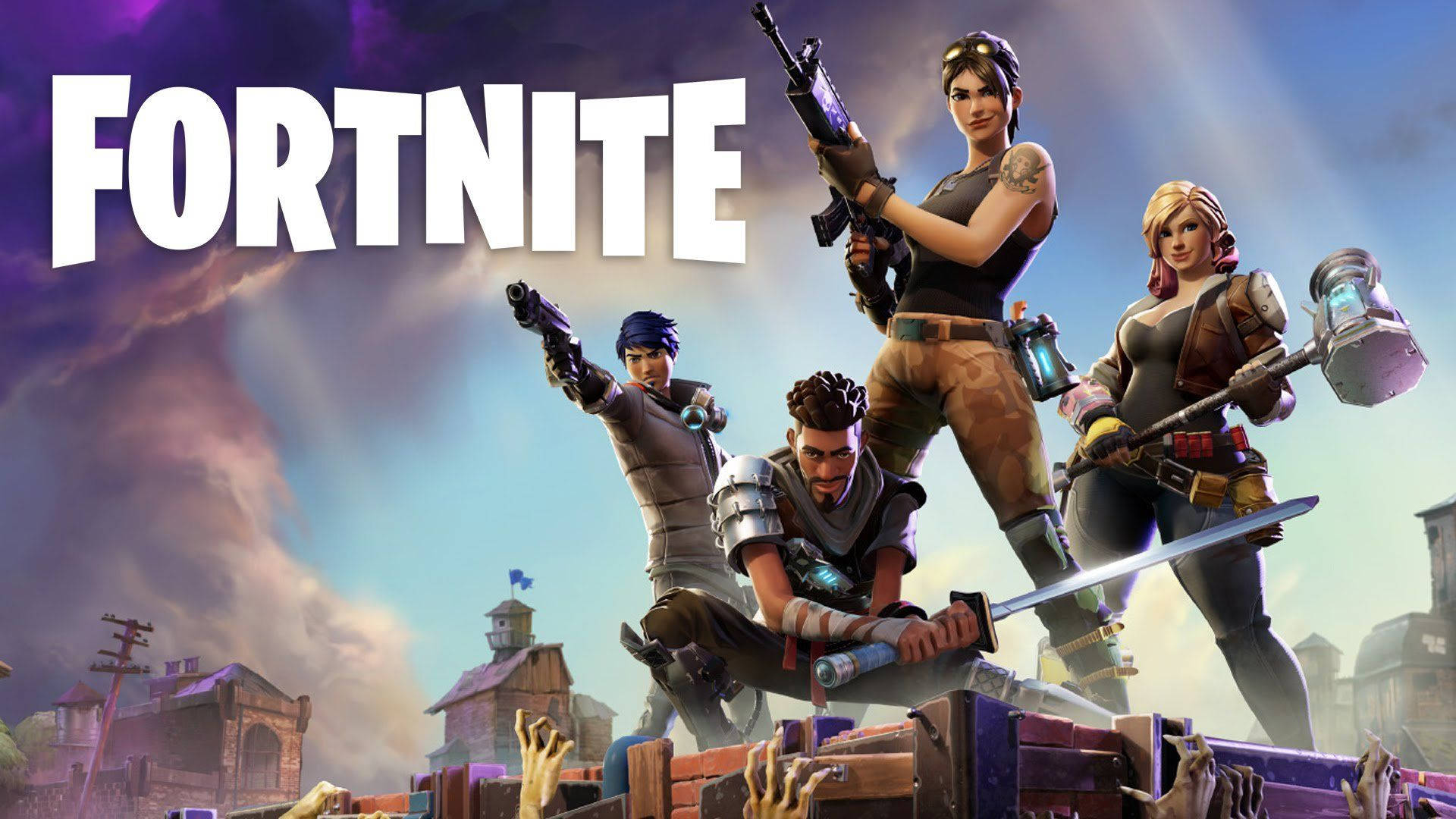 Fondo de pantalla HD de los cuatro últimos personajes sobrevivientes de Fortnite en el modo Salvar el Mundo.