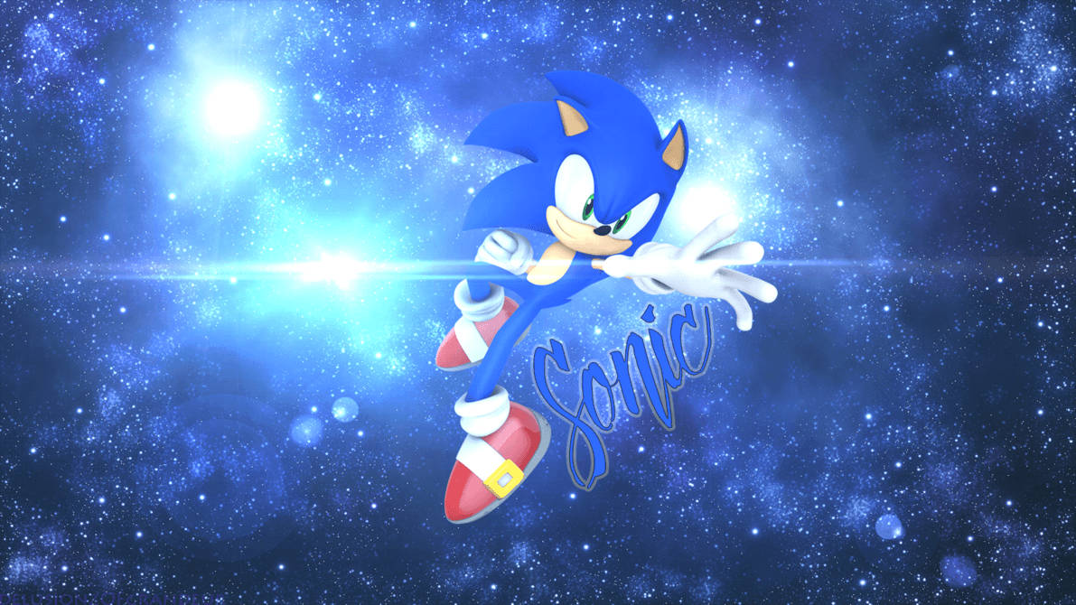 Fondo de pantalla de Sonic en el espacio con millones de estrellas y destellos de luz.