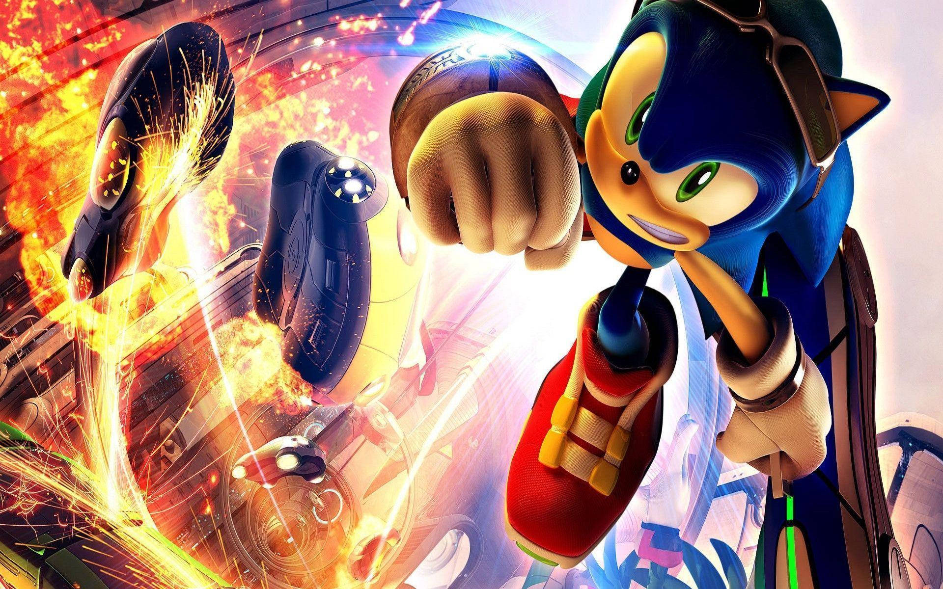 Fondo de pantalla Ultra HD con Sonic lanzándose a la acción.
