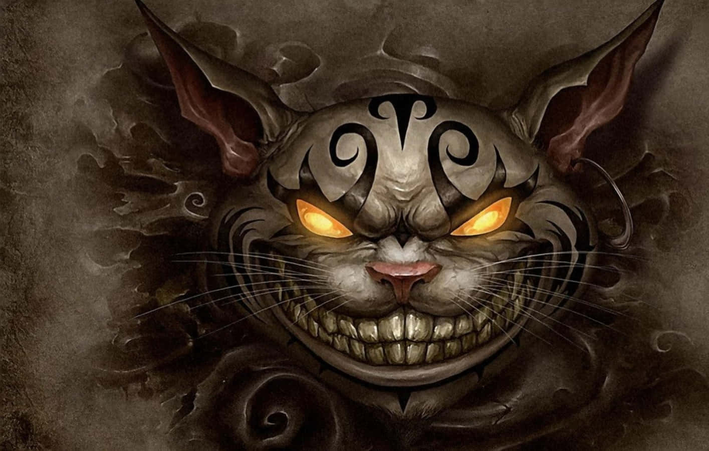 Sonriendo con picardía, el Gato de Cheshire llena la habitación con su encanto travieso. Fondos de pantalla