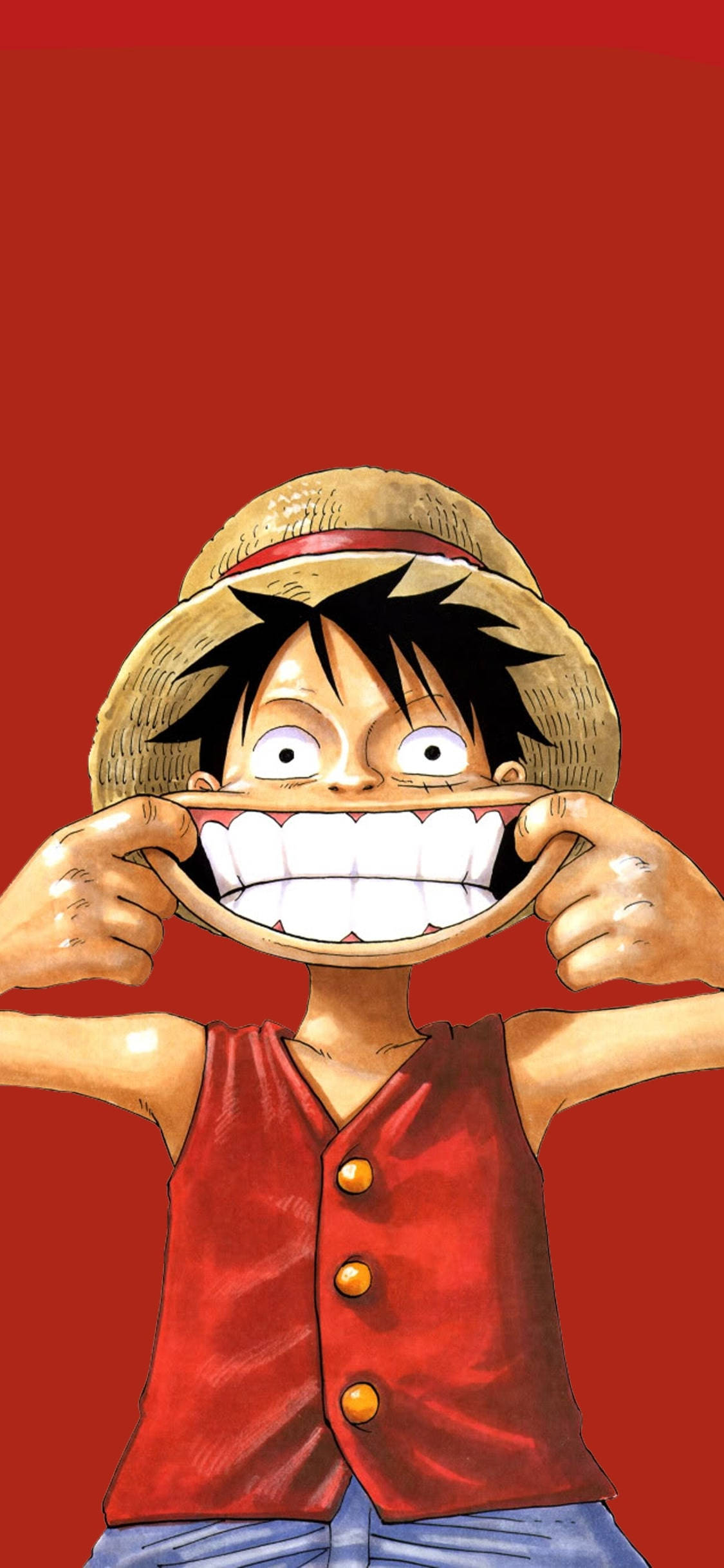 Sonrisa de Luffy sobre fondo rojo Fondos de pantalla