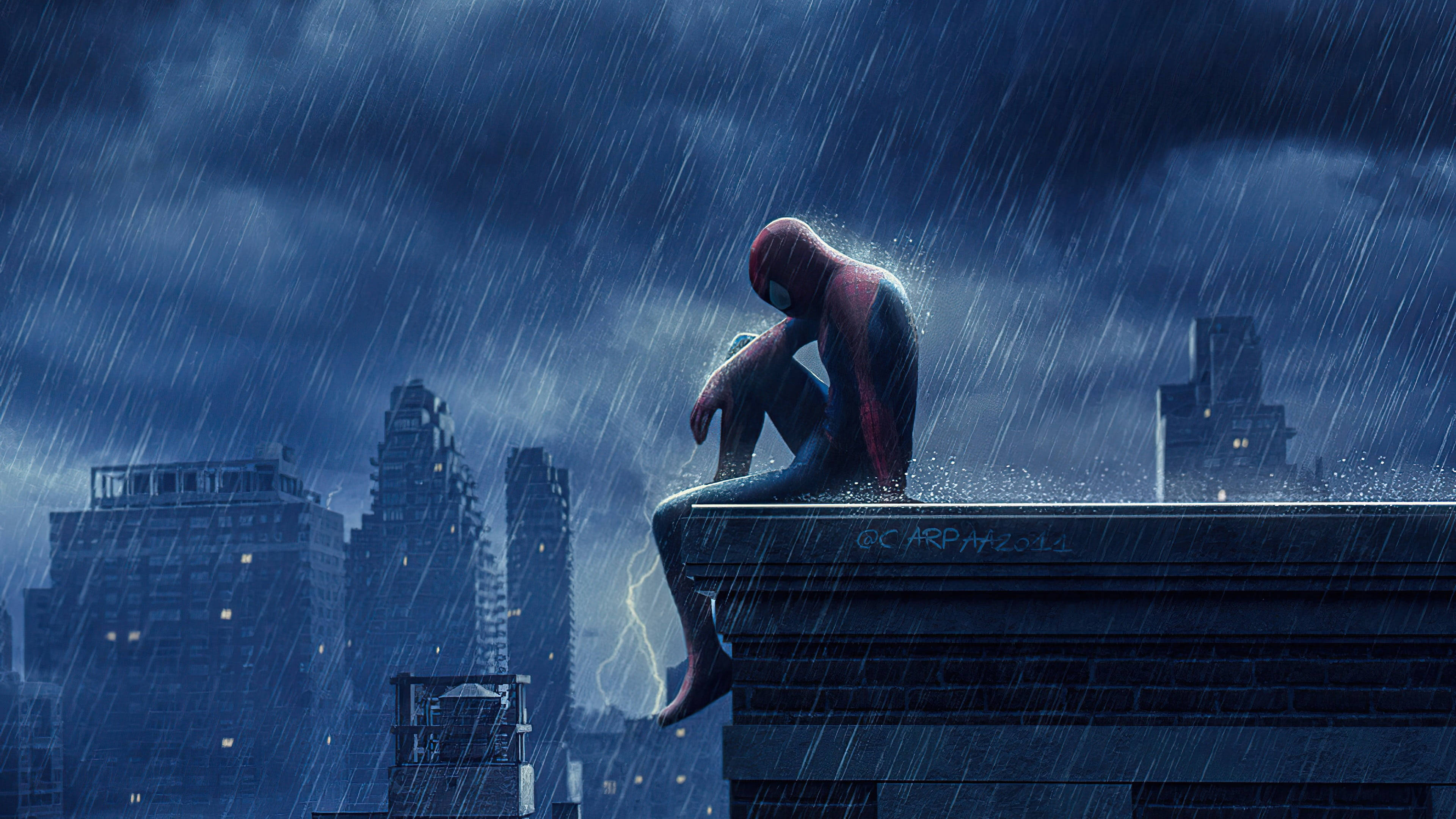 Spider-Man en la Azotea Triste 4K Fondos de pantalla