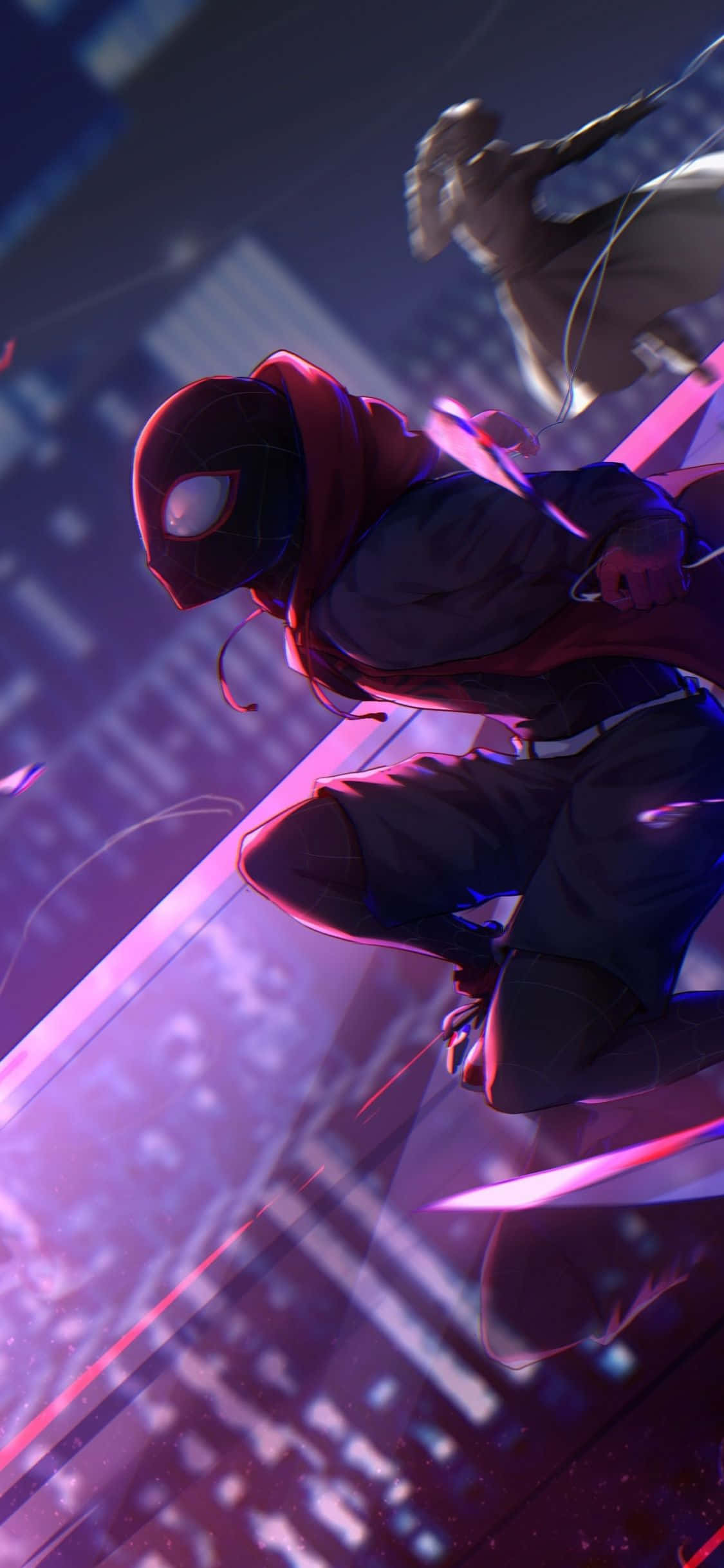 Spider Man Miles Morales iPhone con Luz Neón Púrpura Fondos de pantalla