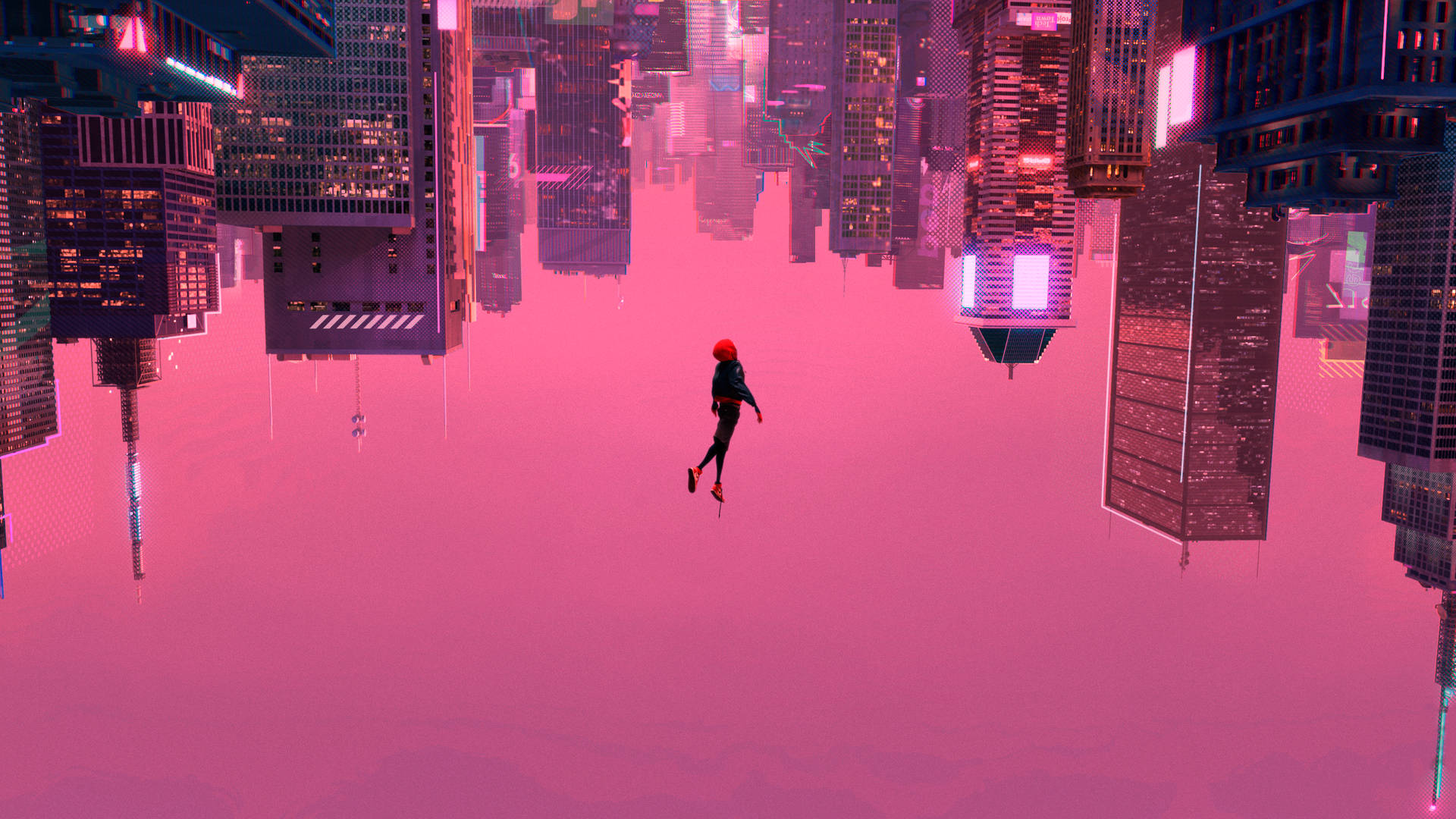 Fondo de pantalla de Spiderman cayendo en estética rosa