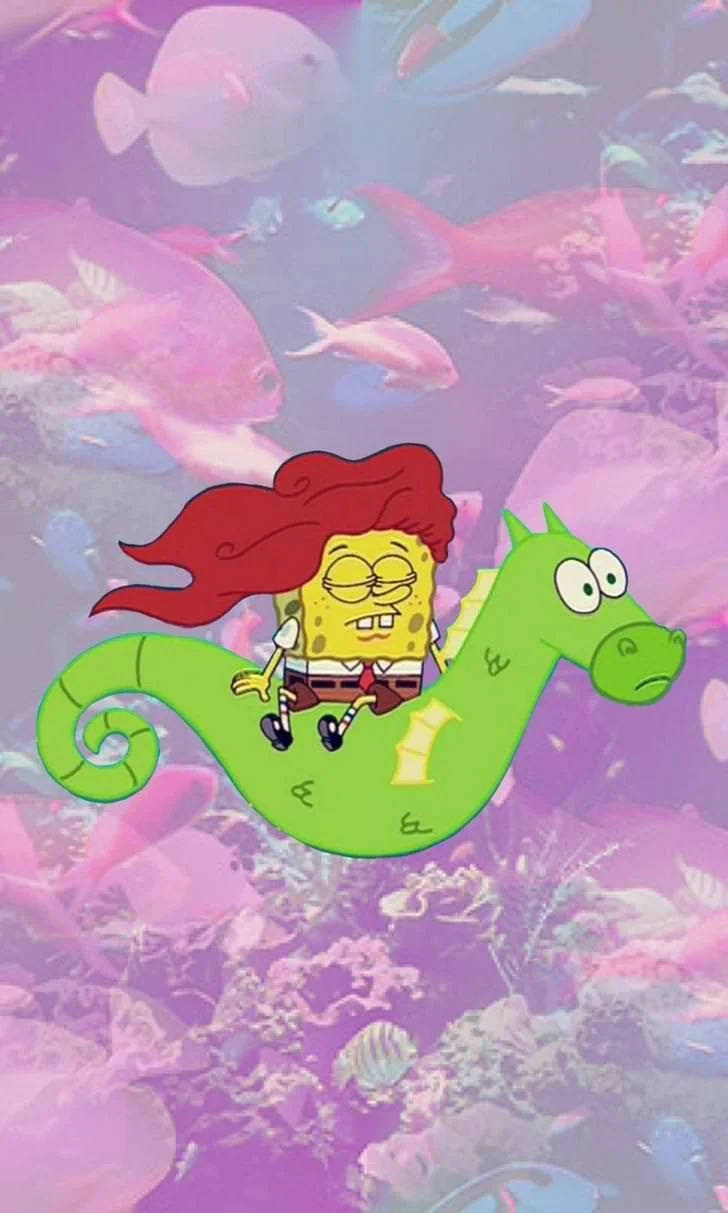 SpongeBob estético en un caballito de mar Fondos de pantalla