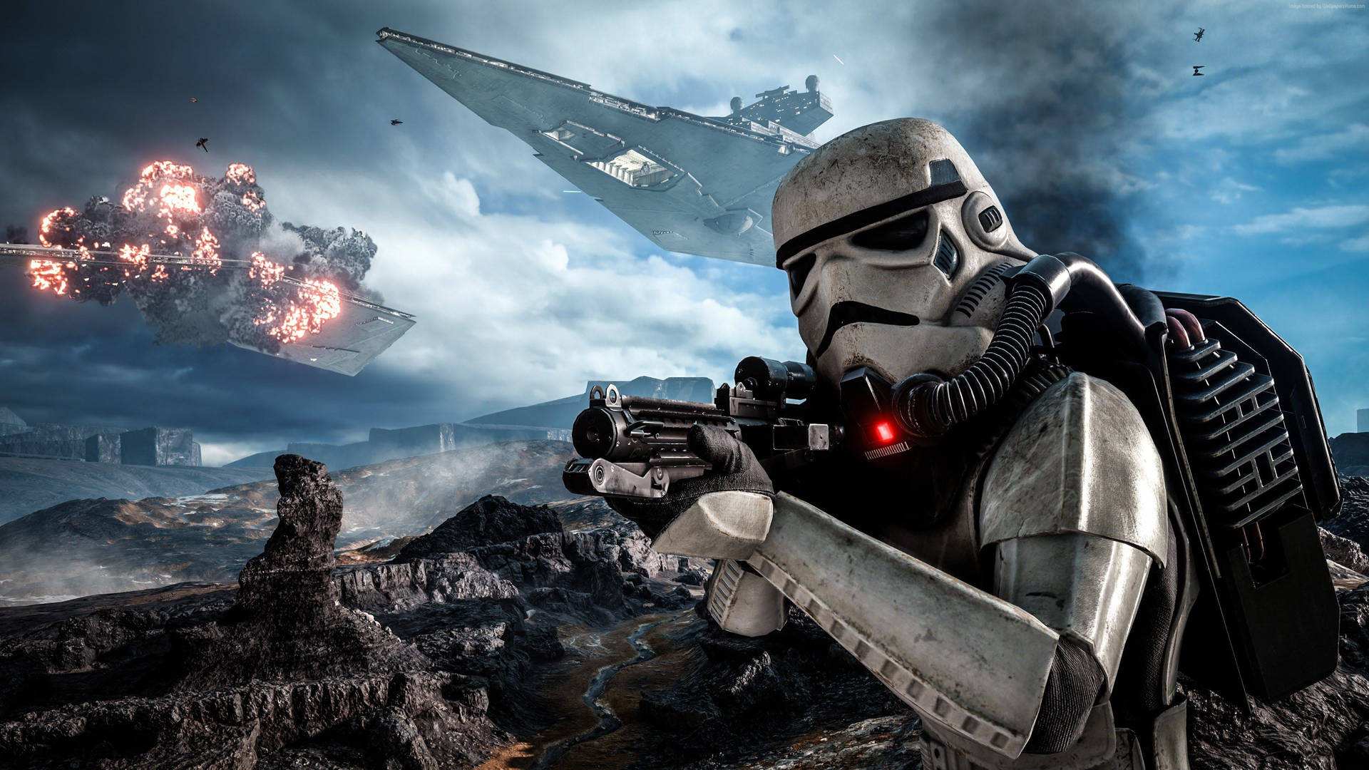 Fondo de pantalla de Star Wars de un Stormtrooper en una pelea en un planeta ciudad moderno