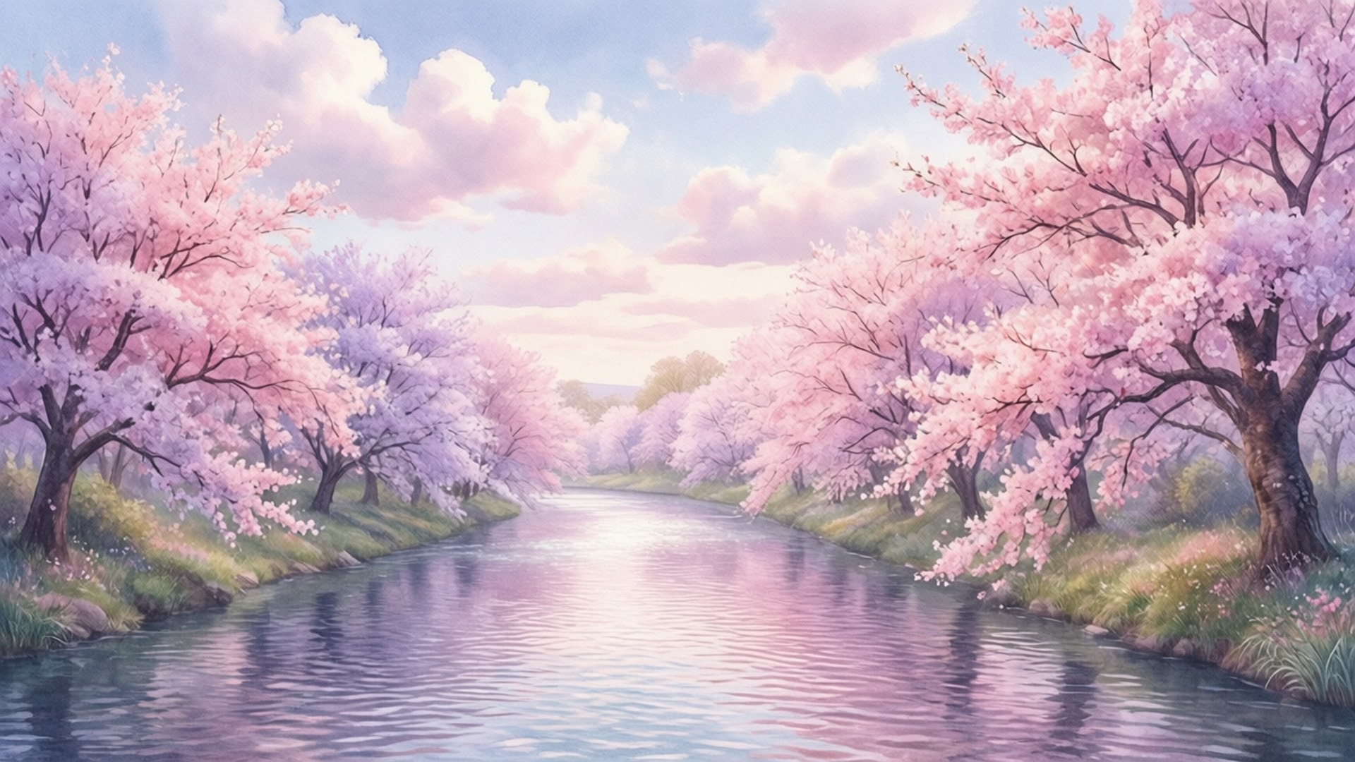 Sueño del Río de Cerezos en Flor Fondos de pantalla