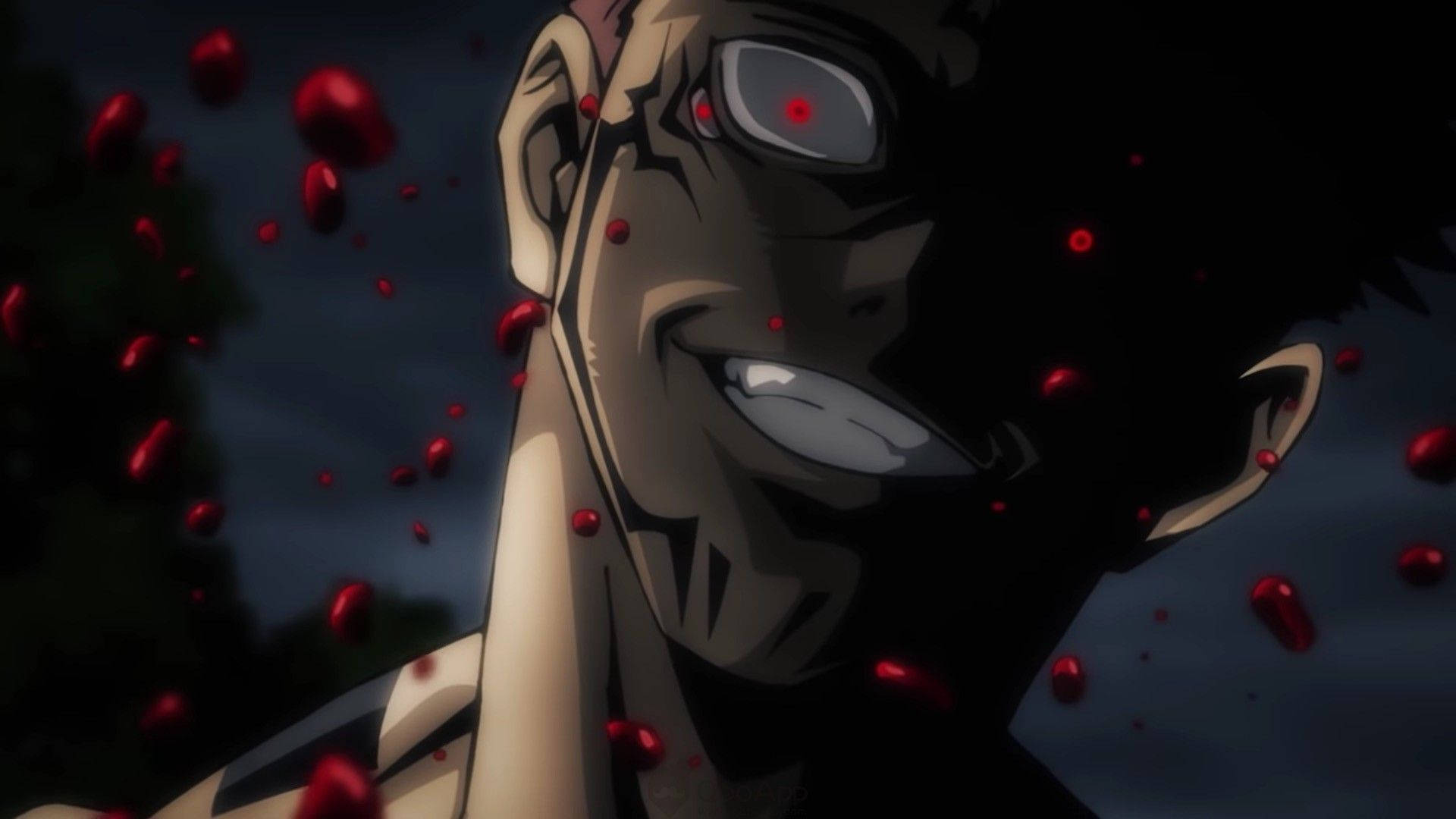 Sukuna en Jujutsu Kaisen con ojos asesinos y sangre fondo de pantalla — Jujutsu Kaisen Fondos de pantalla