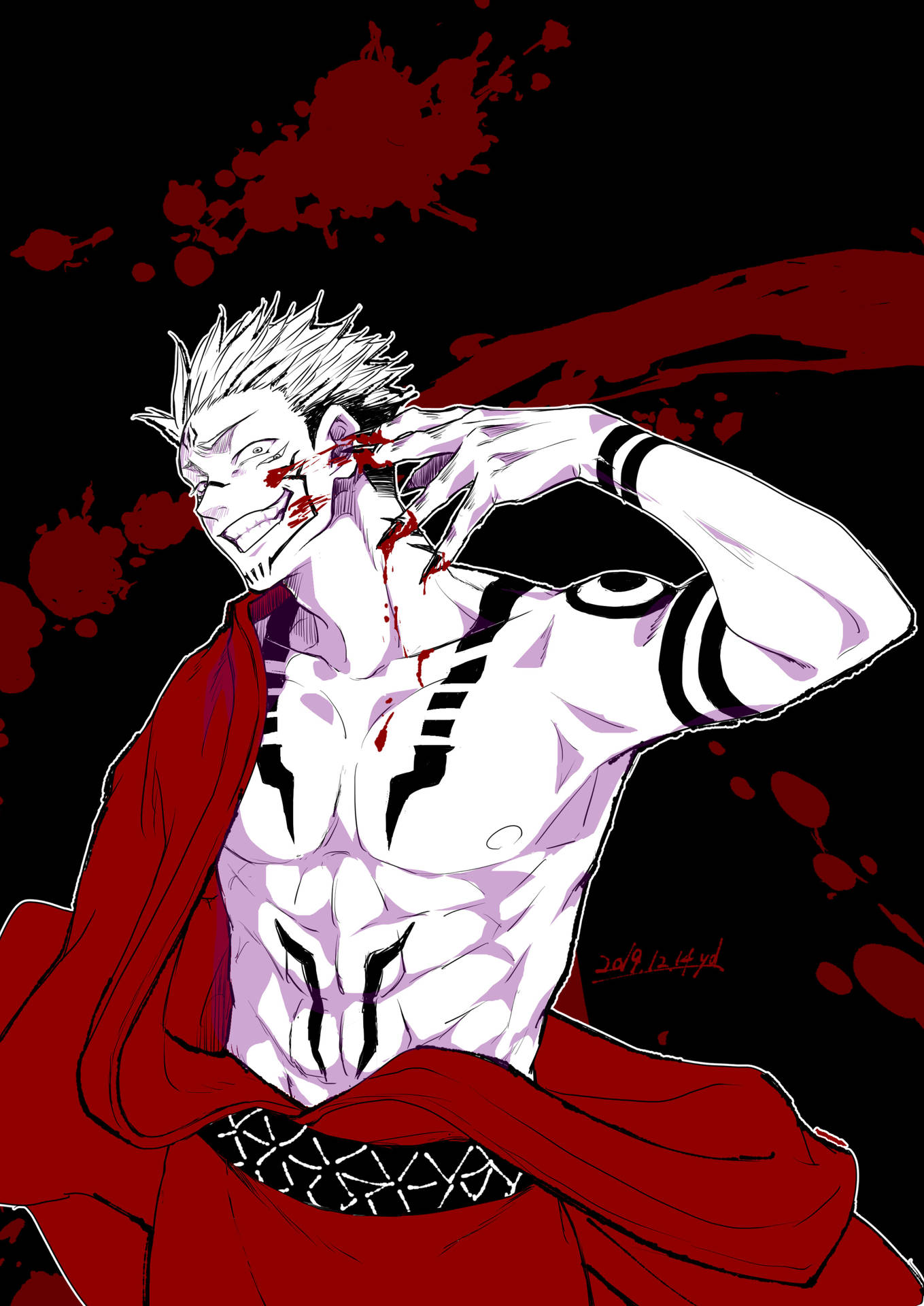 Fondo de pantalla de Sukuna de Jujutsu Kaisen con yukata rojo