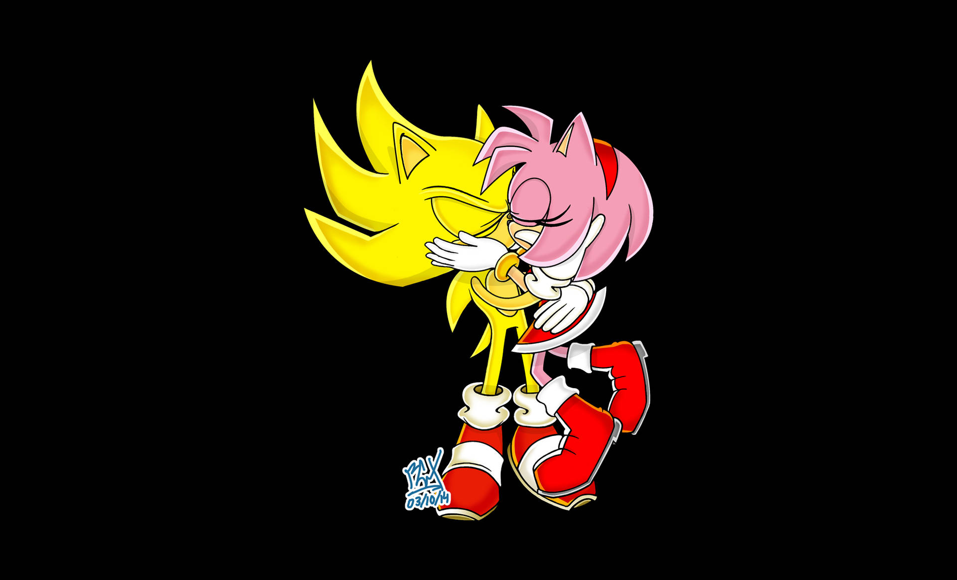 Fondo de pantalla negro de Super Sonic y Amy Rose.