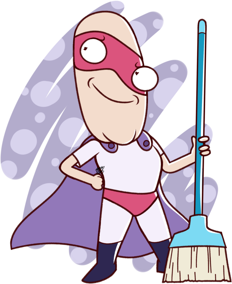 Superhéroe de dibujos animados con escoba.PNG Fondos de pantalla
