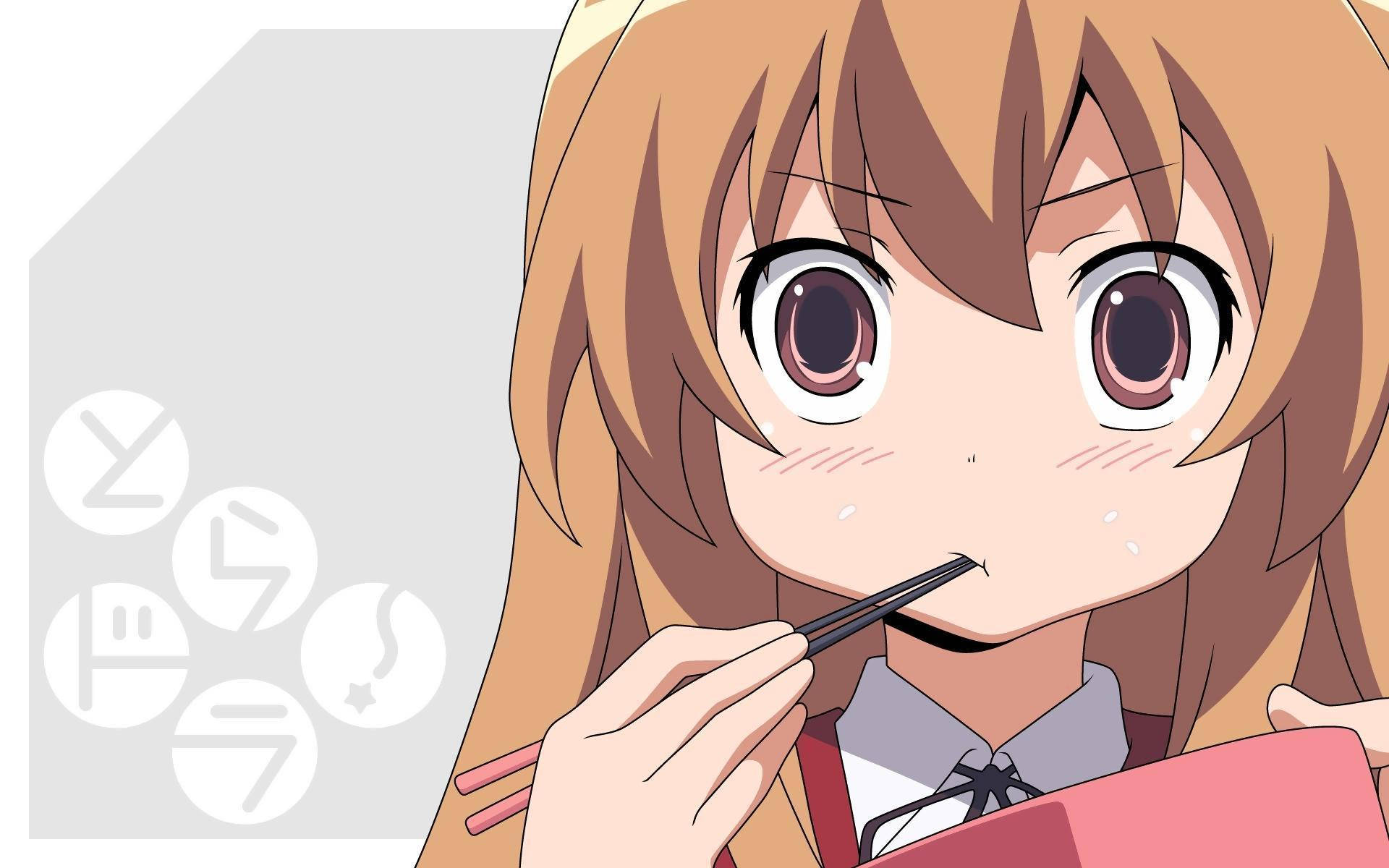 Taiga Aisaka Kawaii del Anime Comiendo con Palillos Fondos de pantalla