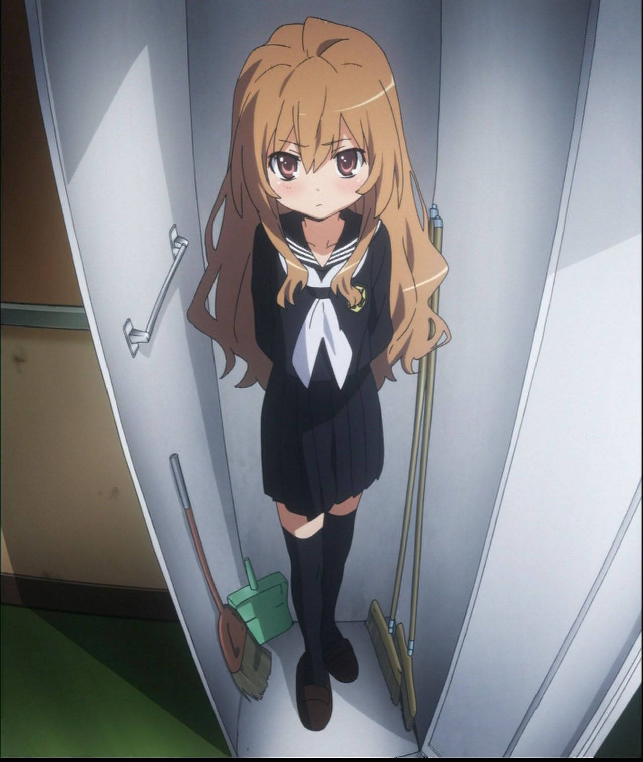Taiga Aisaka se siente cómoda y a gusto dentro de su armario. Fondos de pantalla