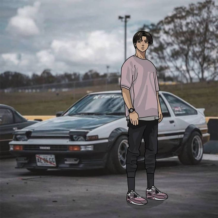 Takumi Fujiwara frente a un auto anime Fondos de pantalla