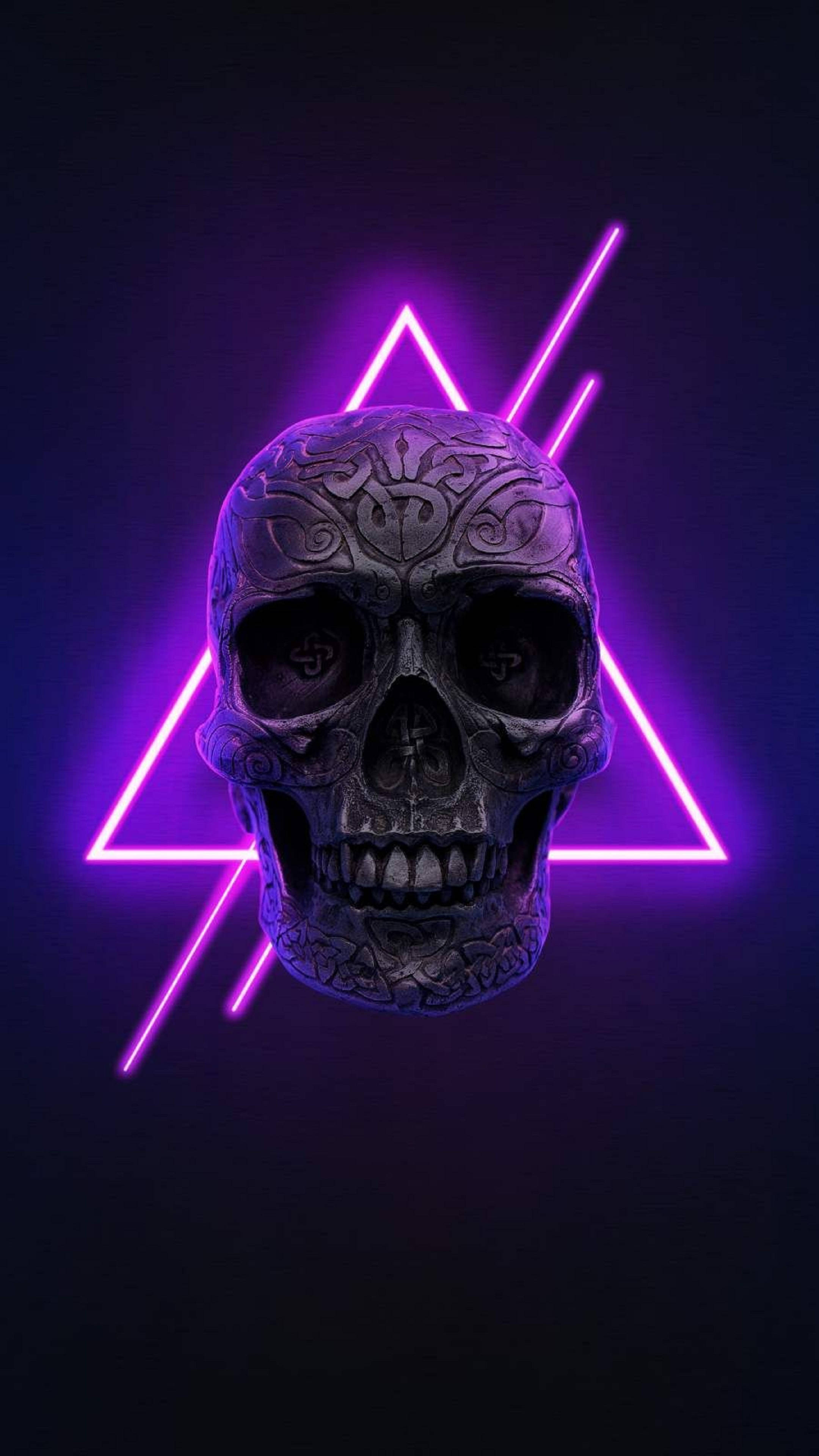 Tallado de calavera en iPhone con neón 4K Fondos de pantalla