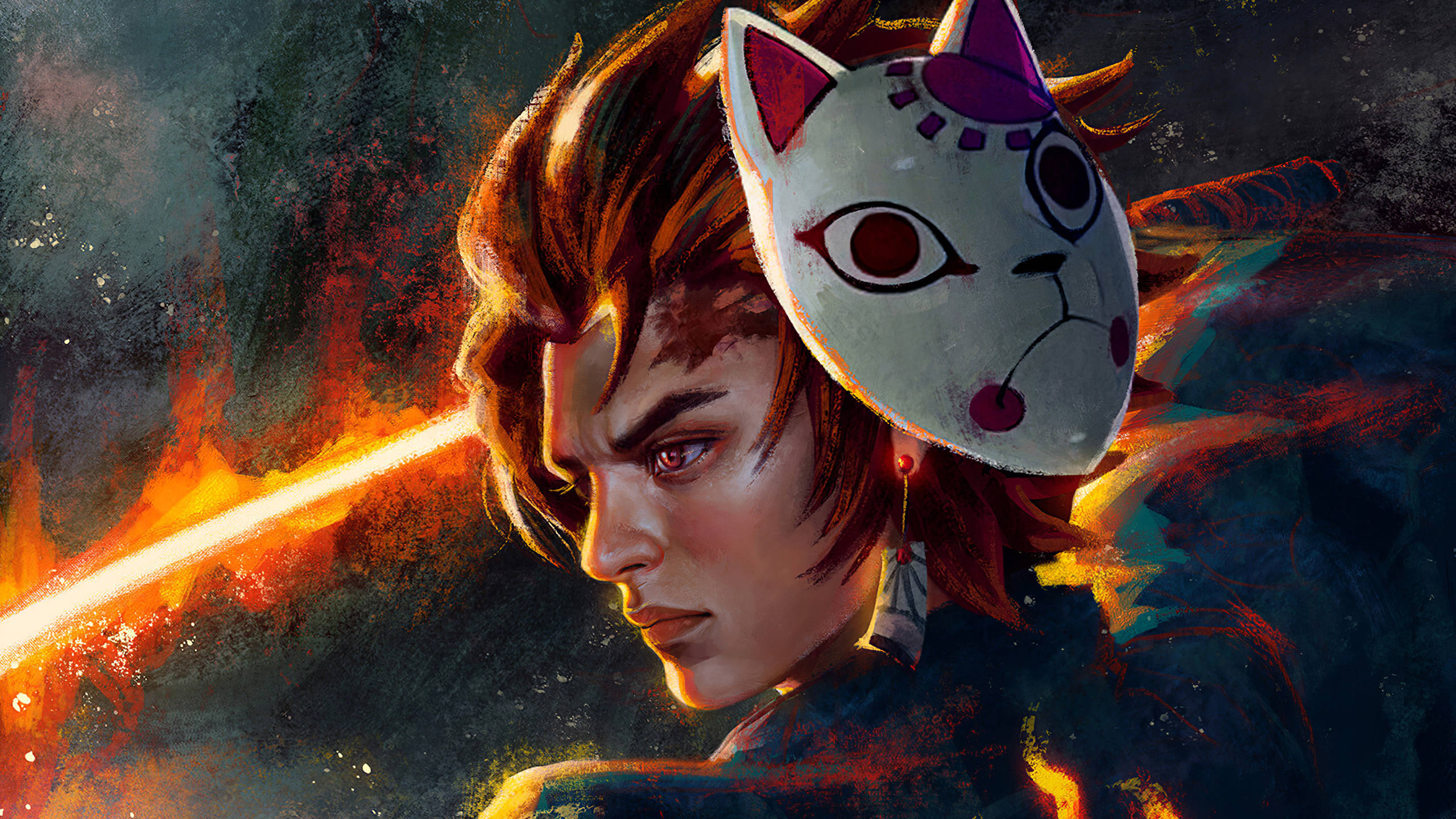 Tanjiro con máscara de Demon Slayer pintada al arte Fondos de pantalla