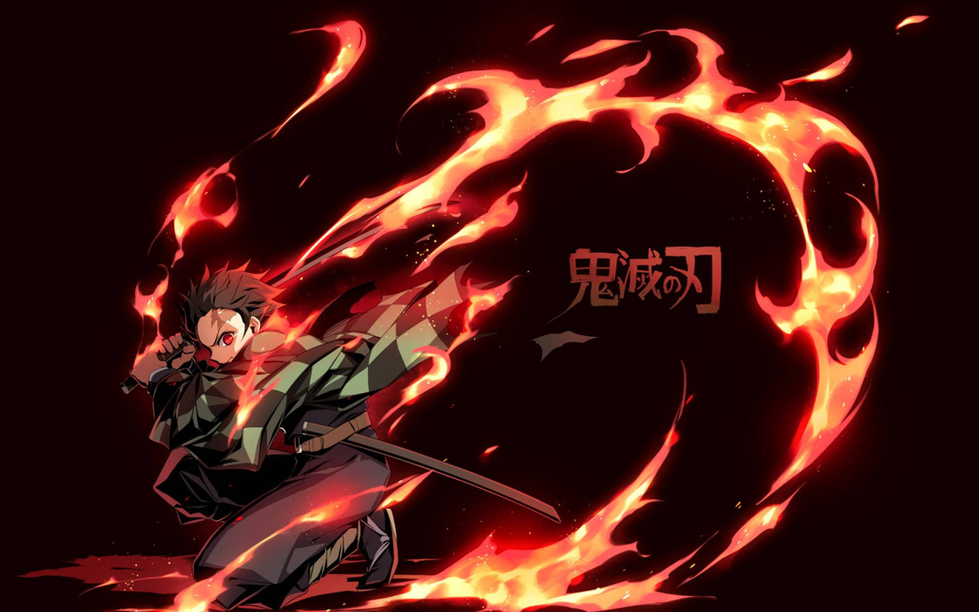 Fondo de pantalla de Demon Slayer de Kamado Tanjiro ejecutando la técnica Hinokami Kagura.