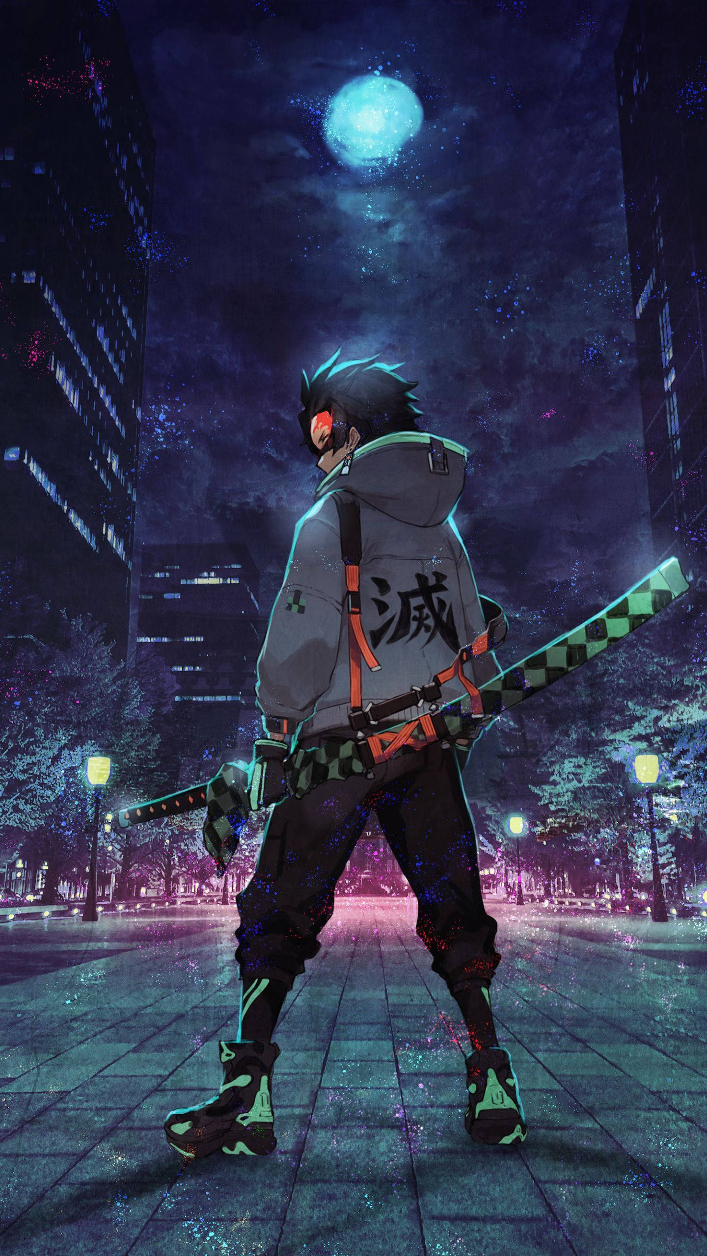 Tanjiro Espada Verde Demon Slayer iPhone Fondos de pantalla