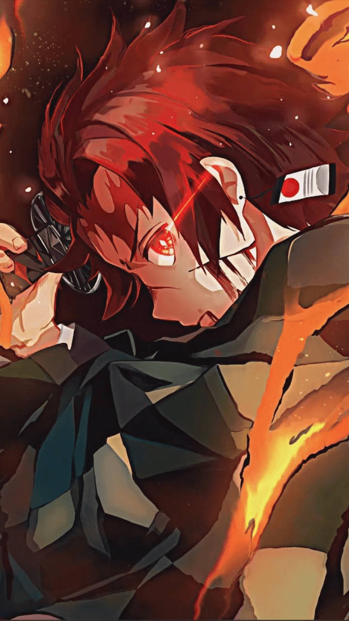 Tanjiro Kamado en primer plano con ojos rojos Fondos de pantalla