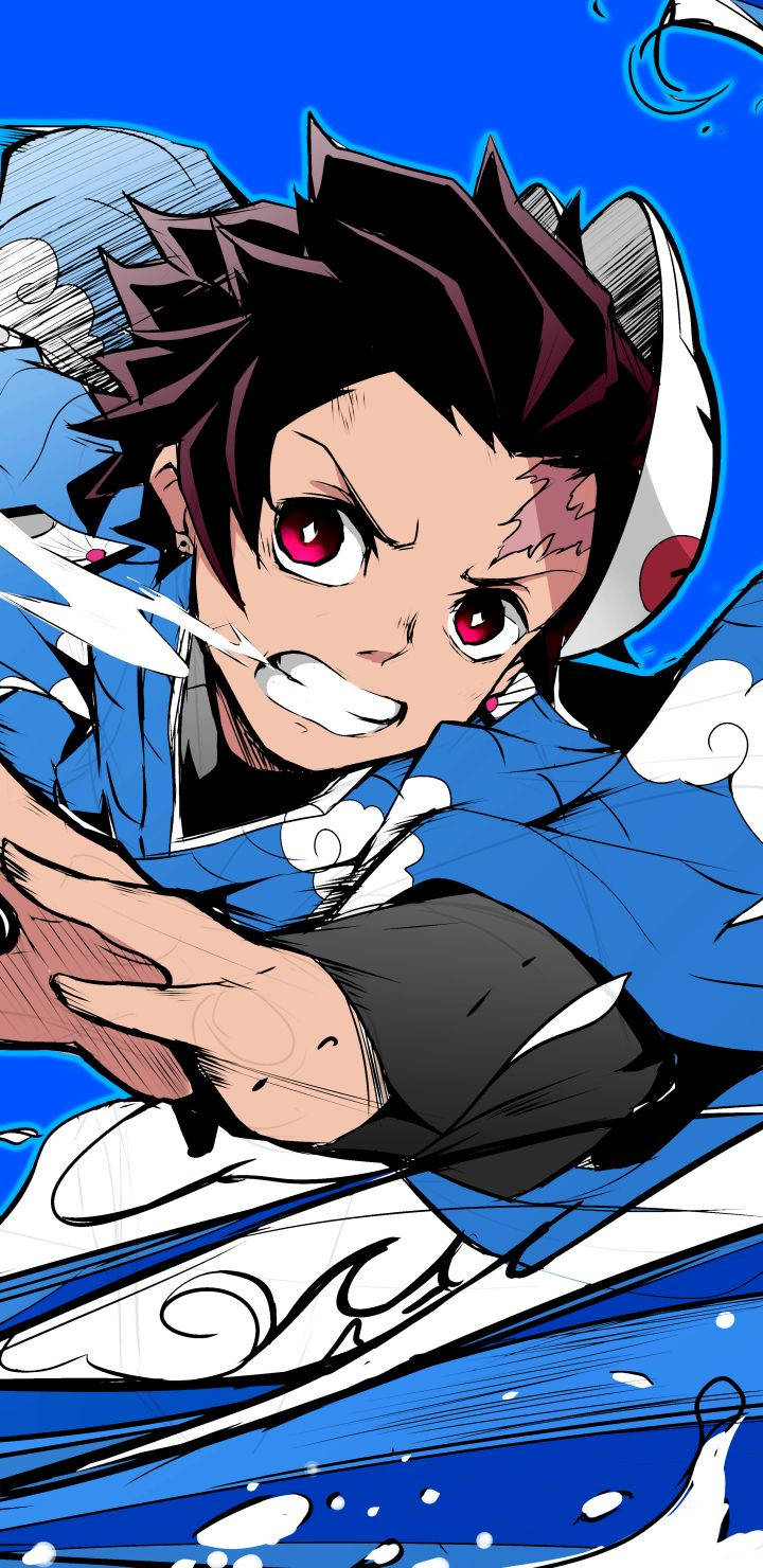 Tanjiro Ola Azul Demon Slayer iPhone Fondos de pantalla