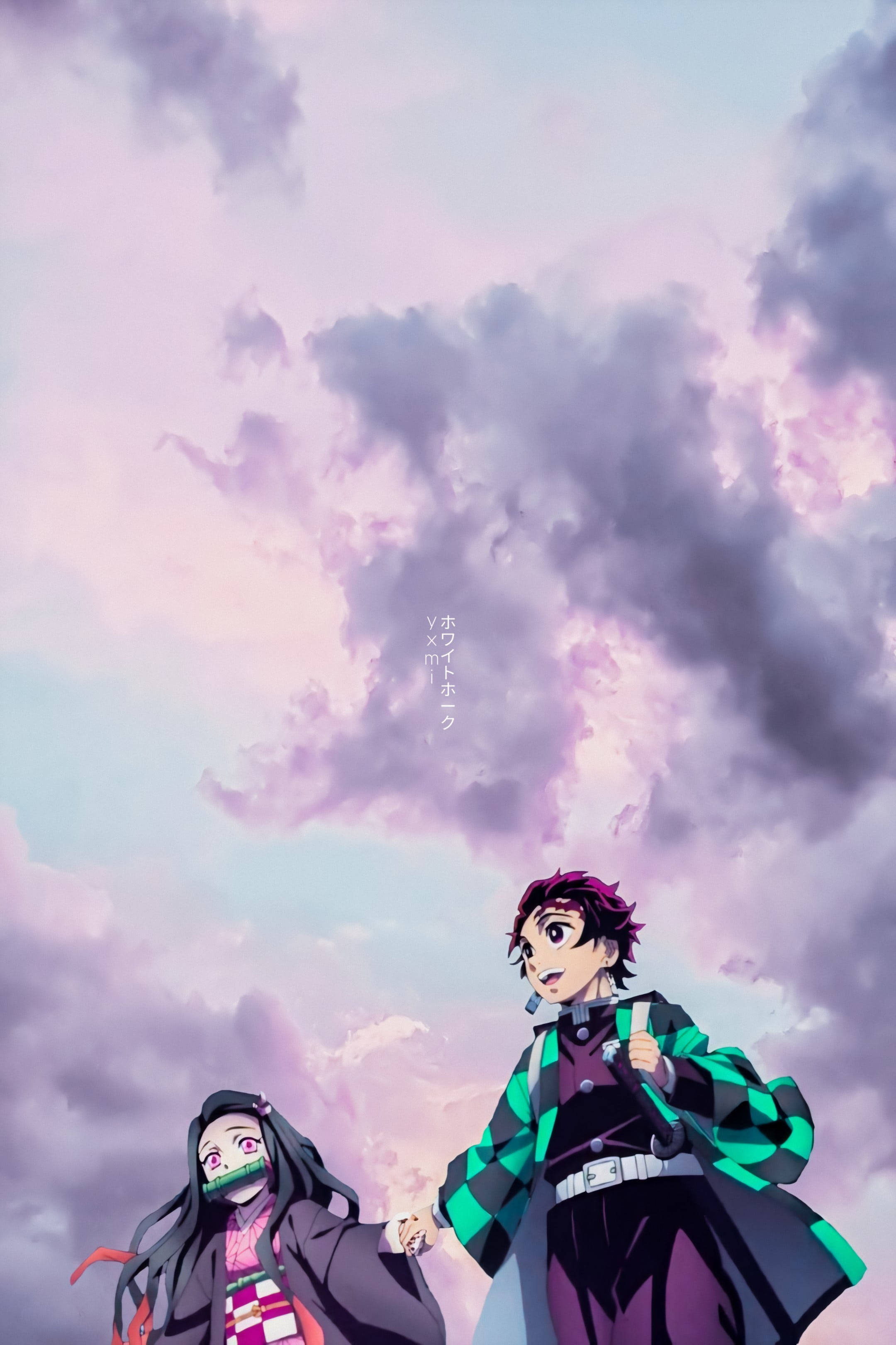 Tanjiro y Nezuko bajo cielos nublados Fondos de pantalla