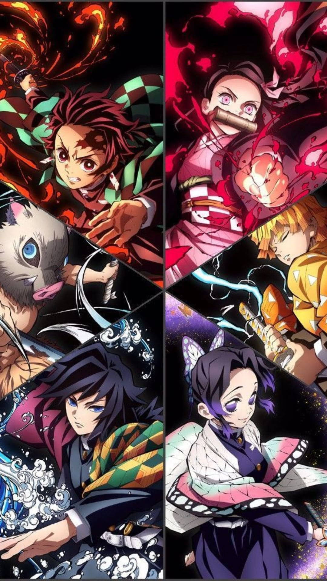 Tanjiro y Nezuko con todos los personajes principales Fondos de pantalla