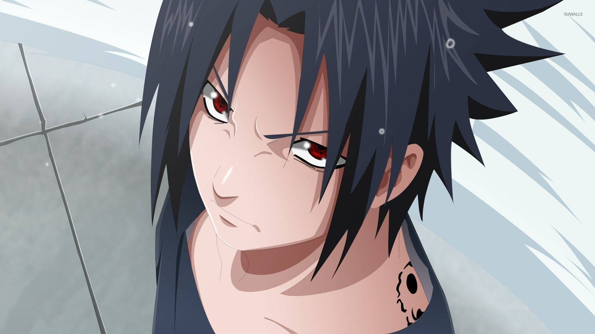 Fondo de pantalla de Sasuke Uchiha con el tatuaje del Sello Maldito del Cielo.