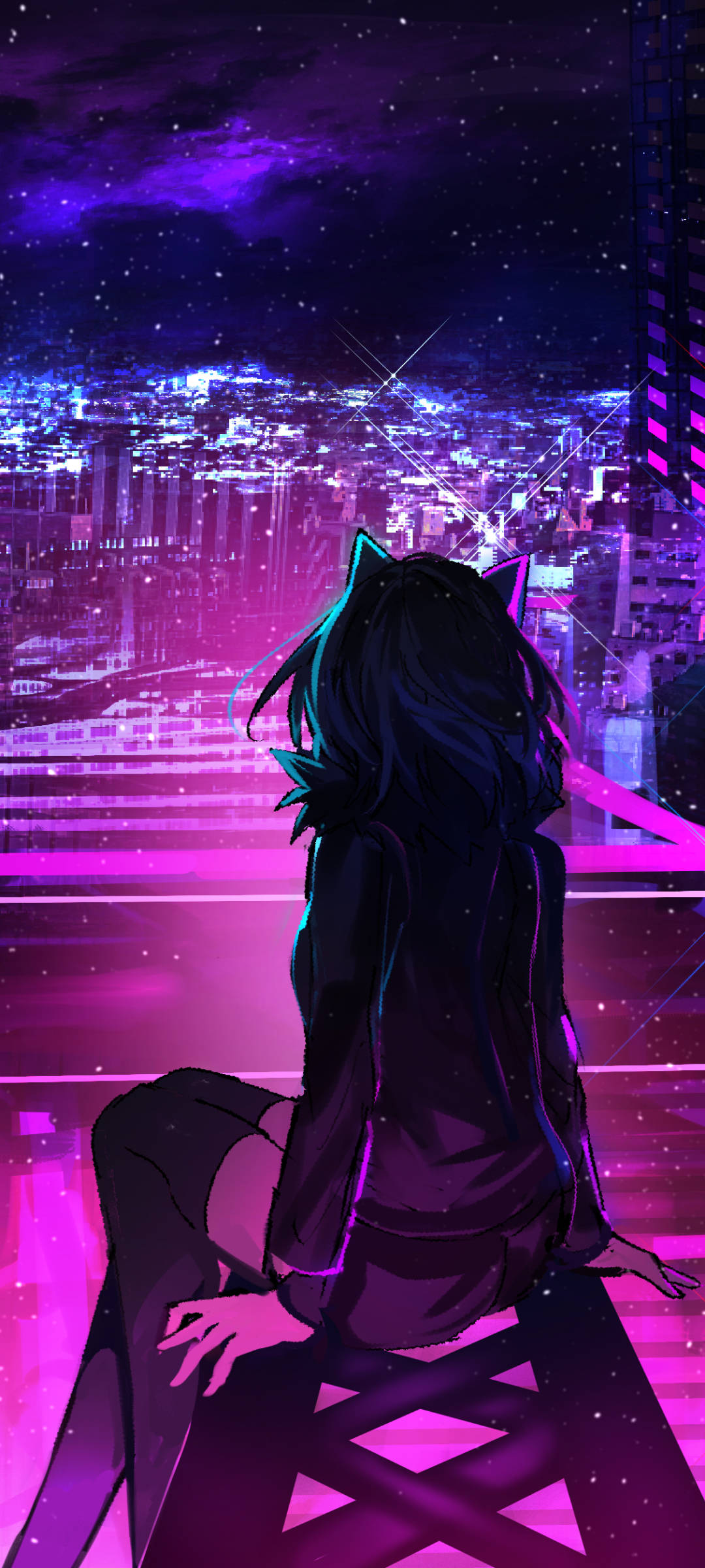 Teléfono Anime Ciudad Púrpura Fondos de pantalla