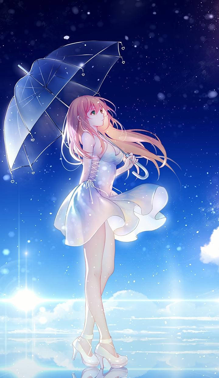 Teléfono con Chica Anime y Paraguas Estético Fondos de pantalla