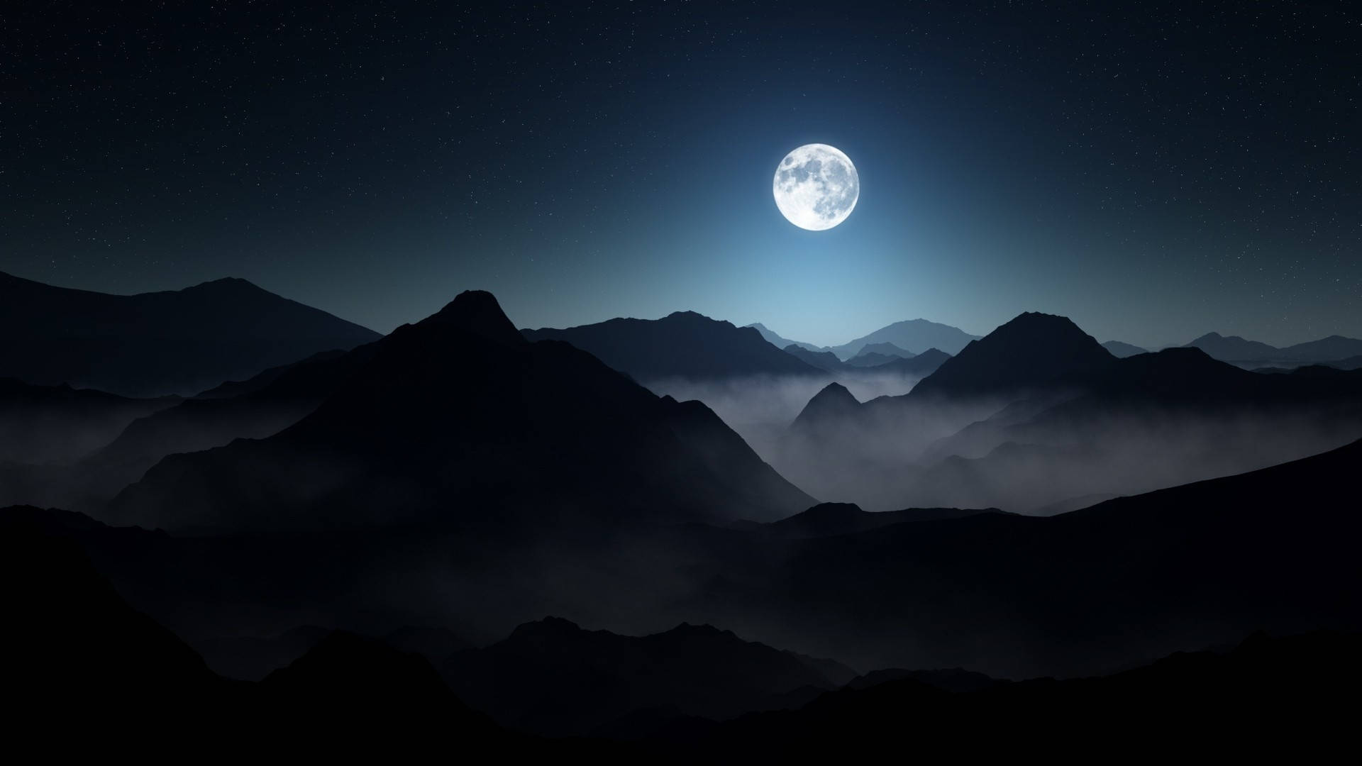 Tema Oscuro Montañas Neblinosas Luna Llena Fondos de pantalla