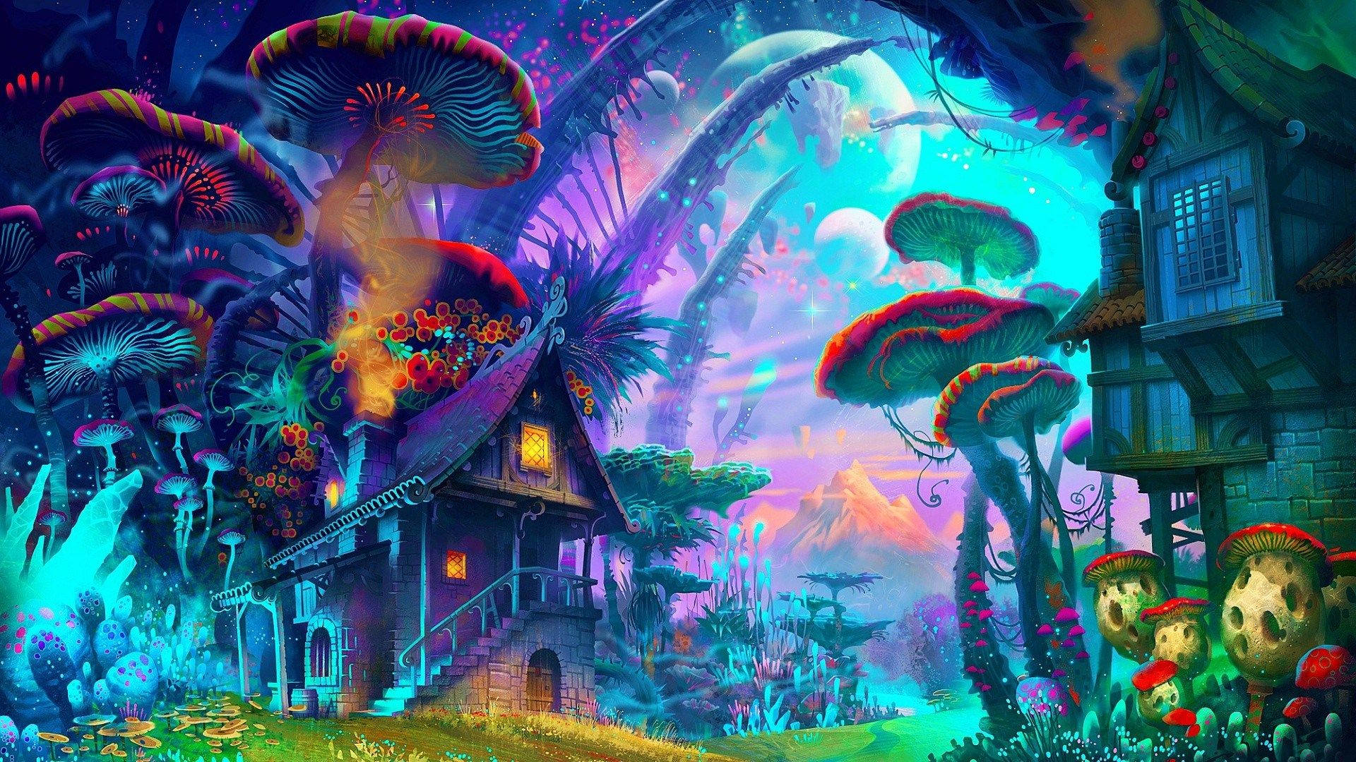 Tierra de fantasía estética psicodélica Fondos de pantalla