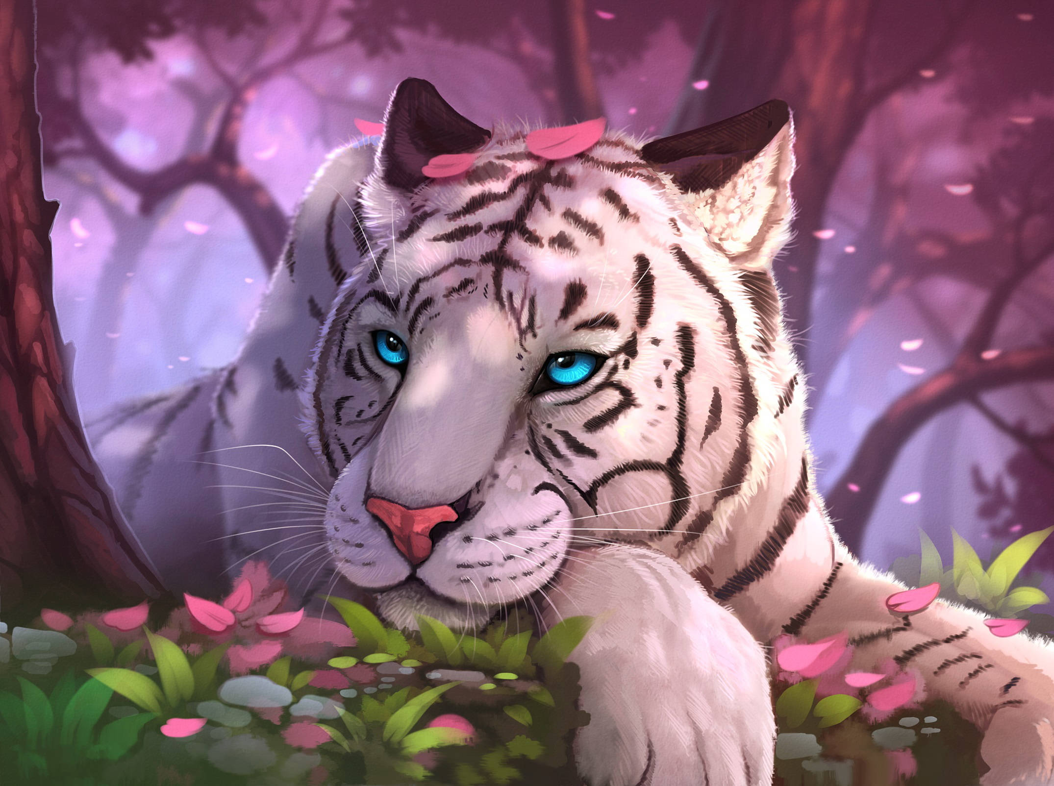 Tigre Blanco Floral Cautivador Fondos de pantalla