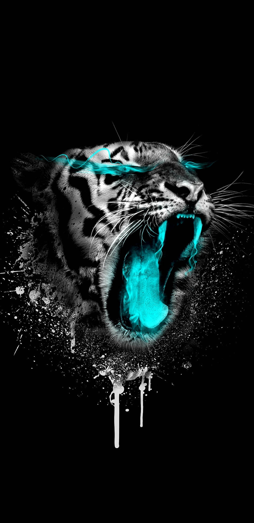 Tigre Enojado Azul Neón Fondos de pantalla