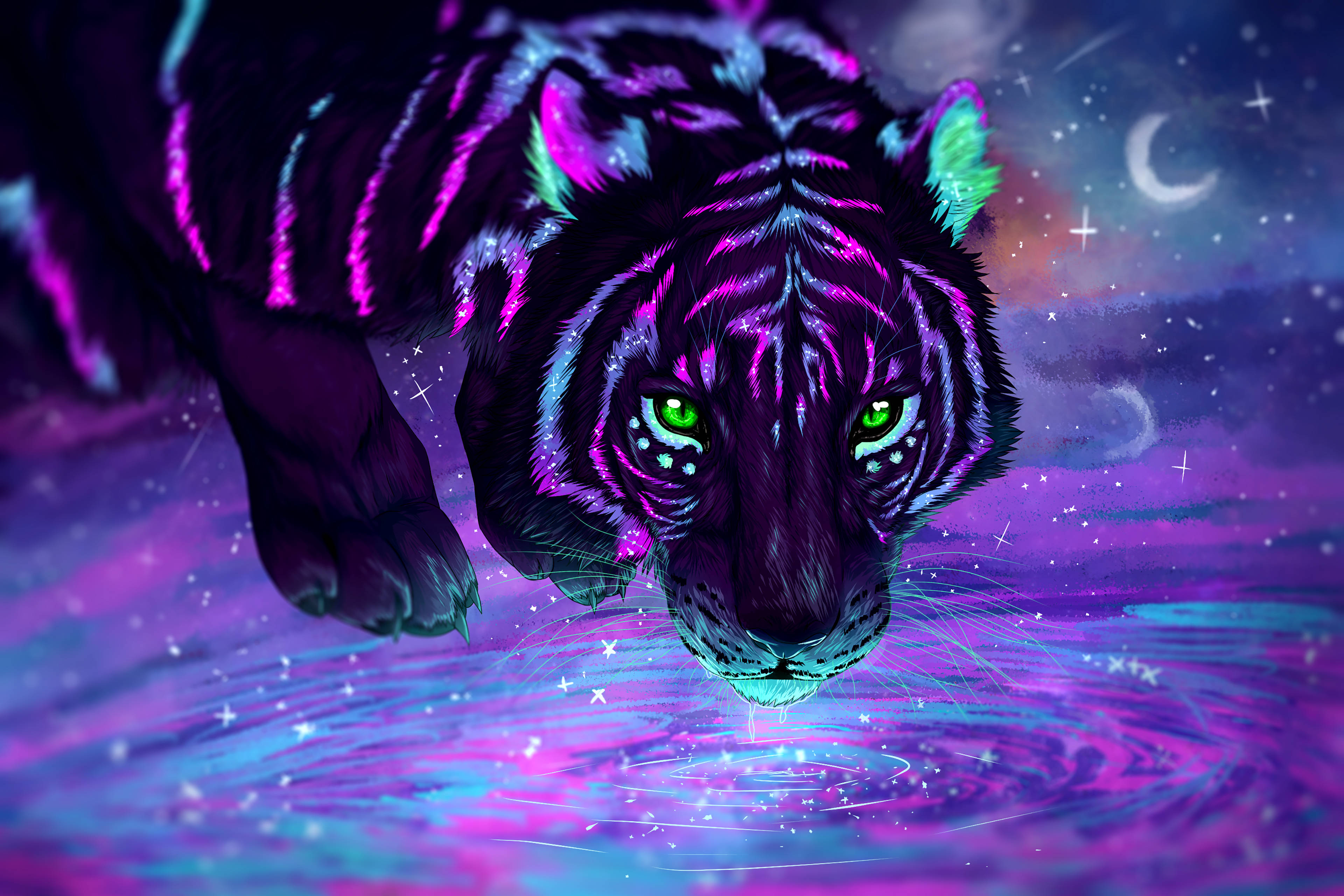 Tigre estético neón morado Fondos de pantalla