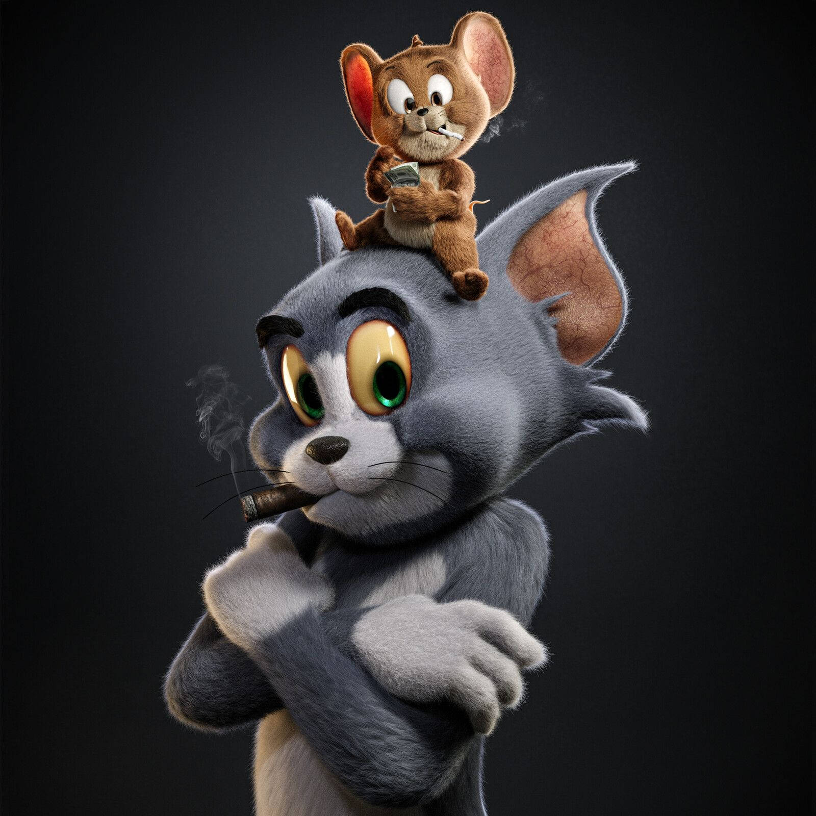 Tom y Jerry fumando en 3D 4K — 4K Fondos de pantalla
