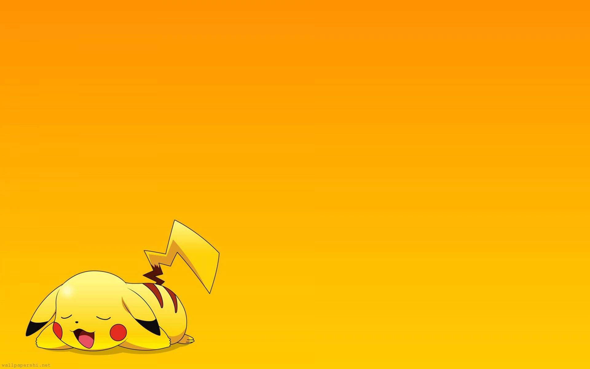 Fondo de pantalla de Pikachu descansando en la esquina de un fondo amarillo.
