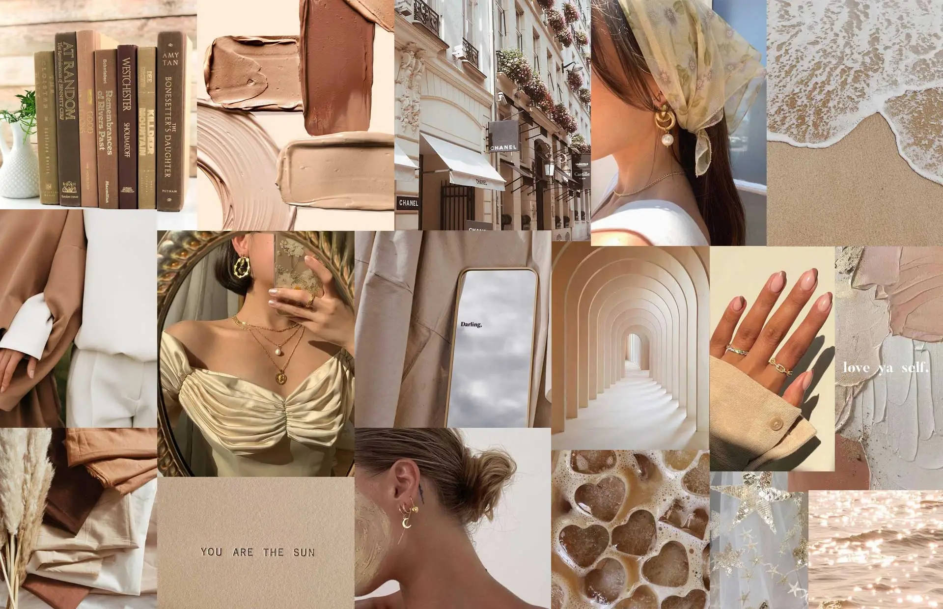 Tonos Tranquilos de Beige - Un Collage Estético de Accesorios Femeninos Fondos de pantalla