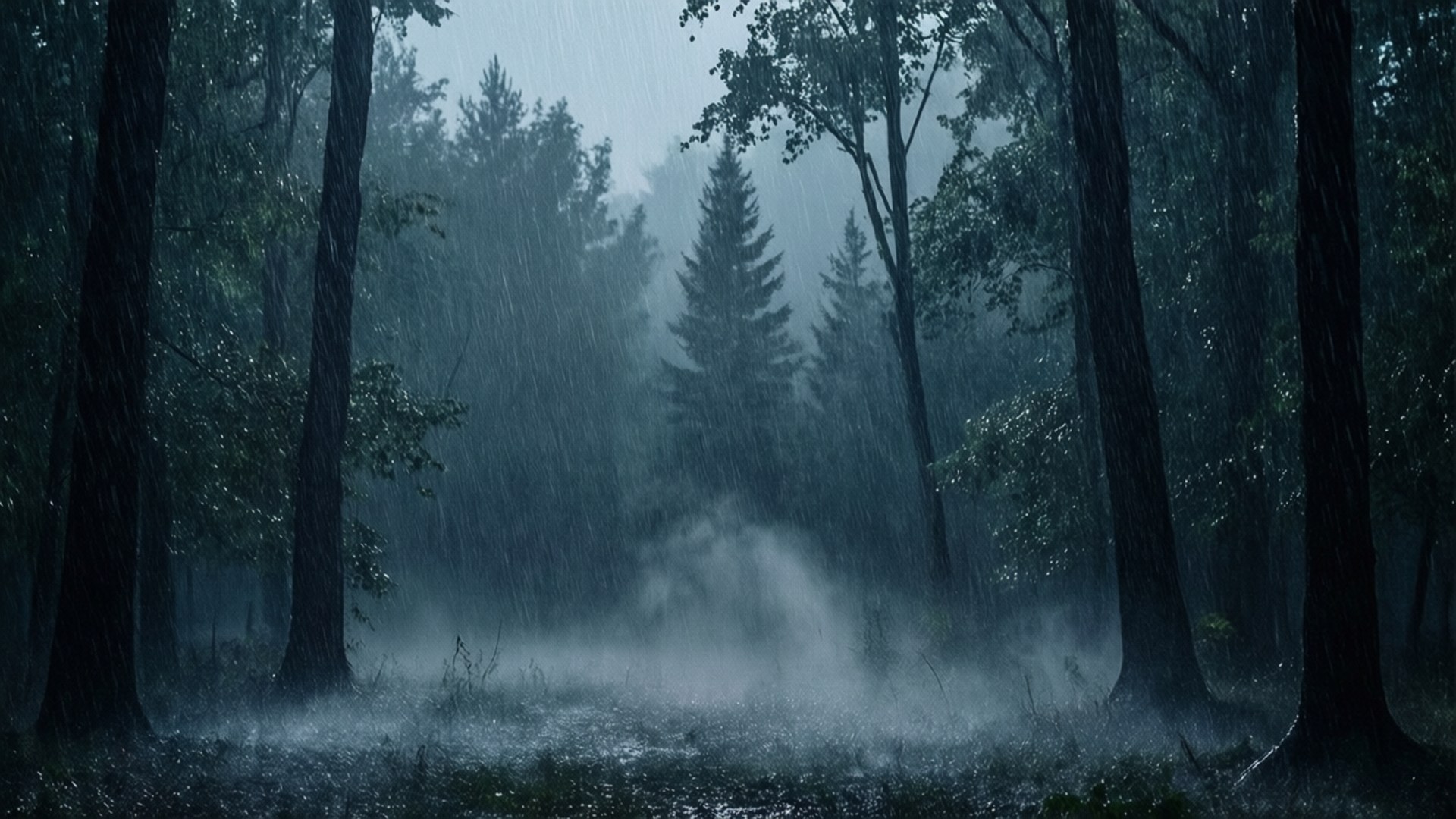 Tormenta de Lluvia entre los Pinos Fondos de pantalla