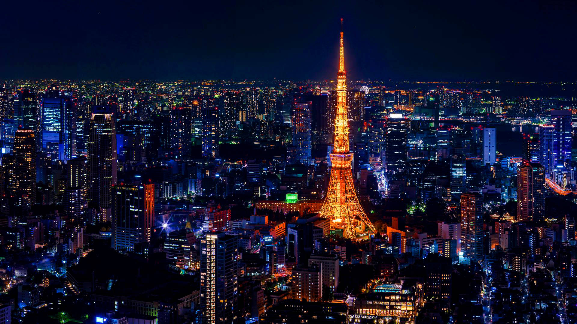 Torre de Tokio Dorada y Luces de Ciudad Coloridas Fondos de pantalla