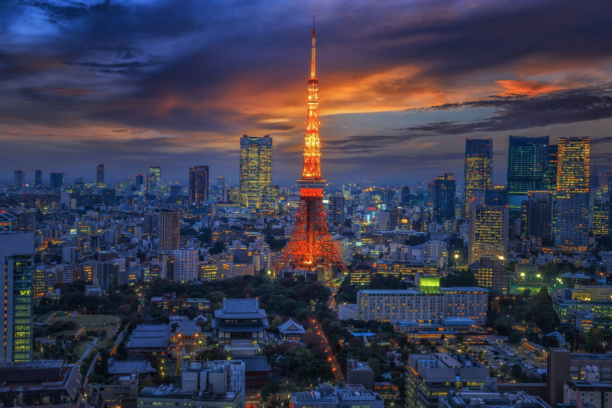 Torre de Tokio en Rojo y Naranja Fondos de pantalla