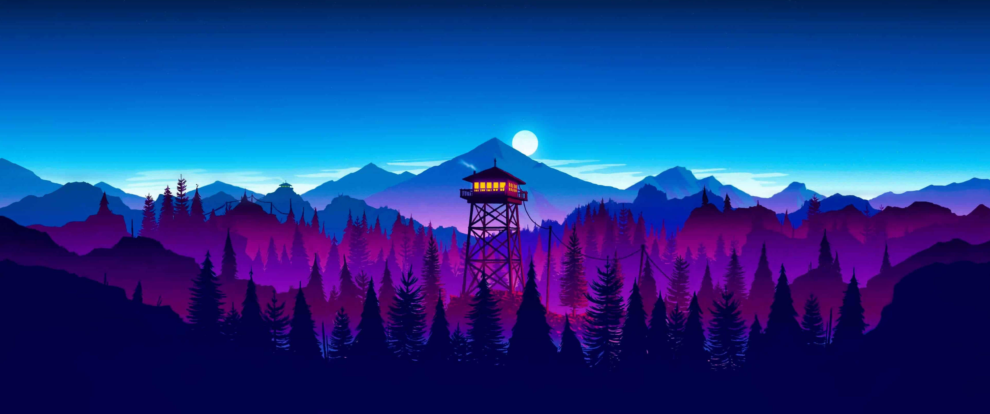 Torre de vigilancia minimalista en la naturaleza 3440x1440 Fondos de pantalla