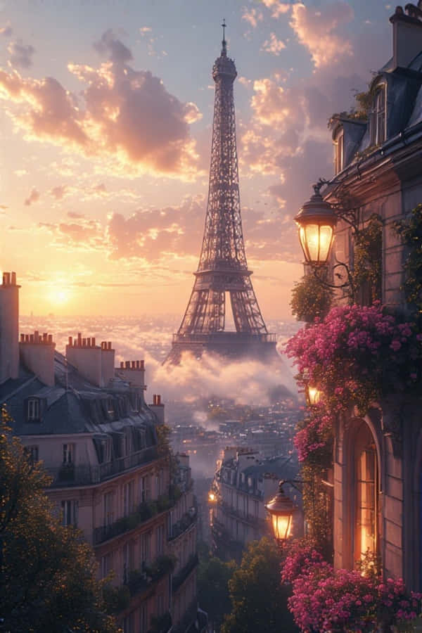 Torre Eiffel al Amanecer desde Azoteas de París 4K Fondos de pantalla