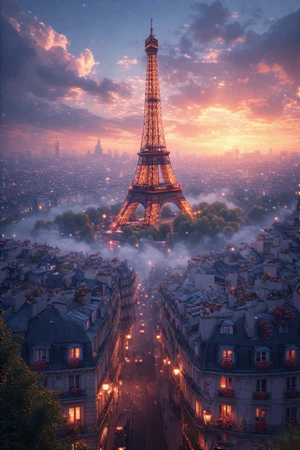 Torre Eiffel al Amanecer desde Azoteas de París 4K Fondos de pantalla