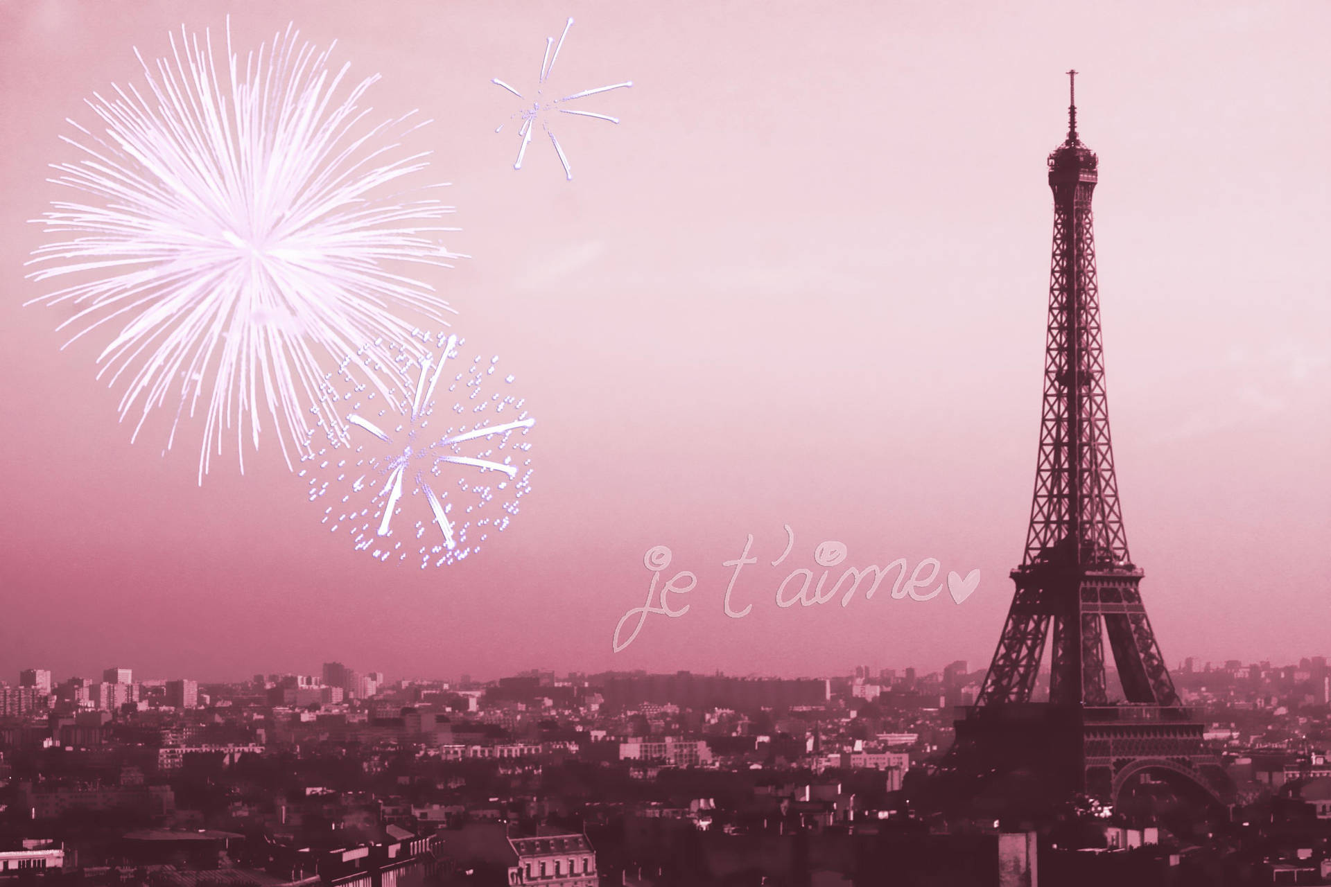 Torre Eiffel rosa con fuegos artificiales — Rosa aesthetic GIF Fondos de pantalla